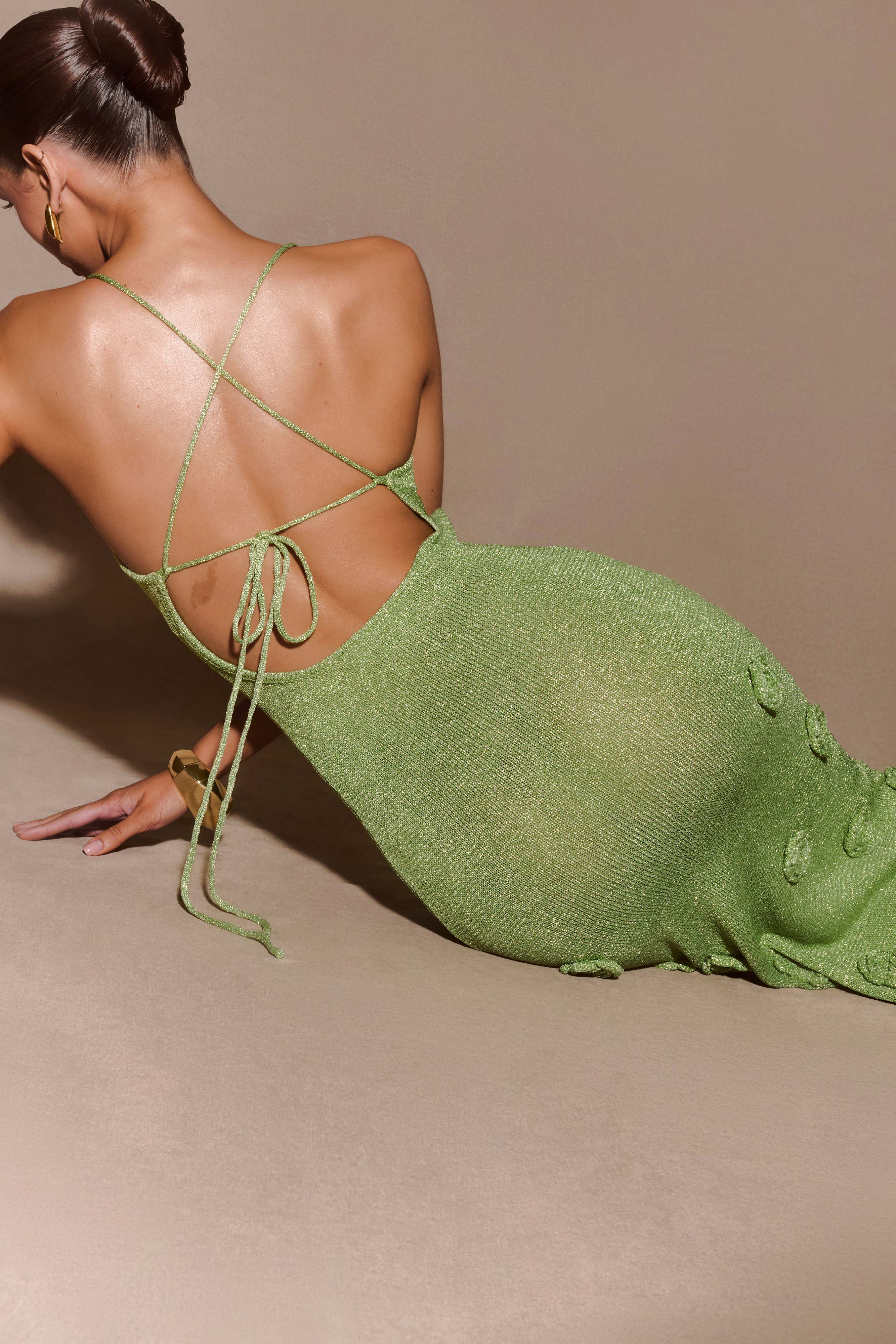 Suki Metalik Örgü Maxi Elbise - Pastel Yeşil