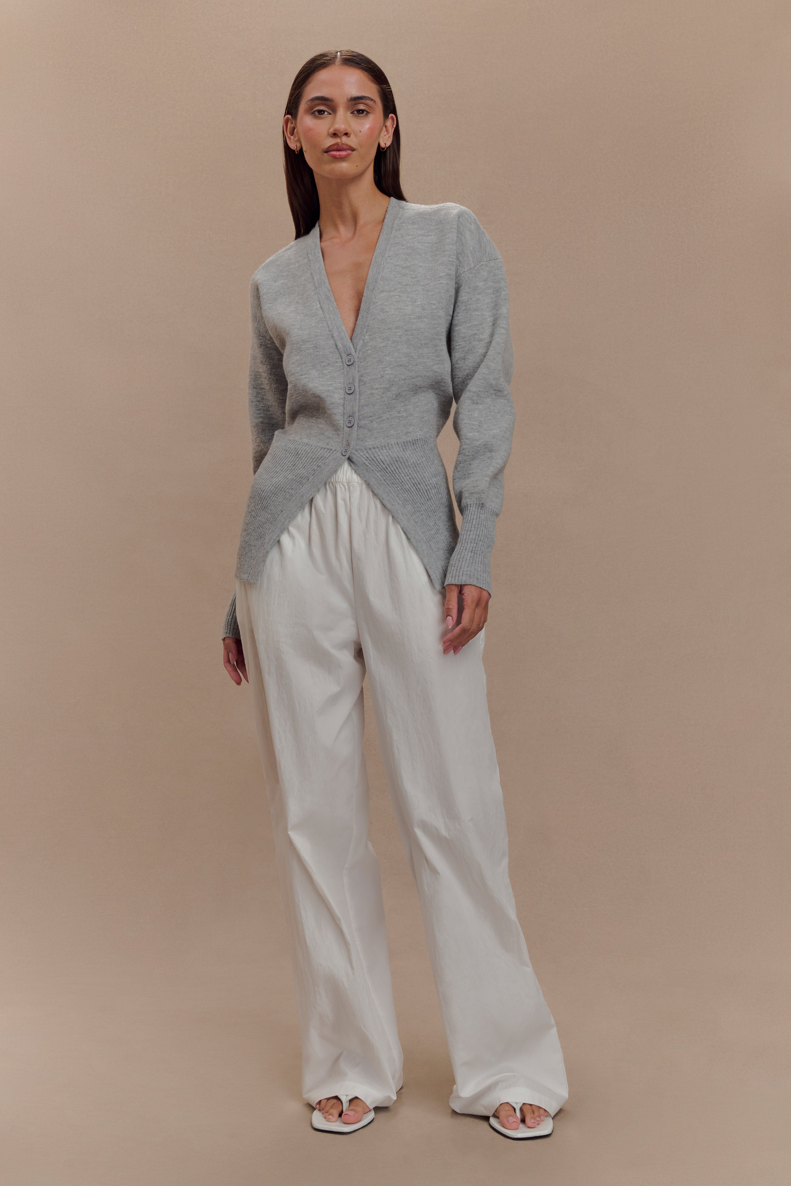 Alexia Düğmeli Oversize Hırka - Gri Marle