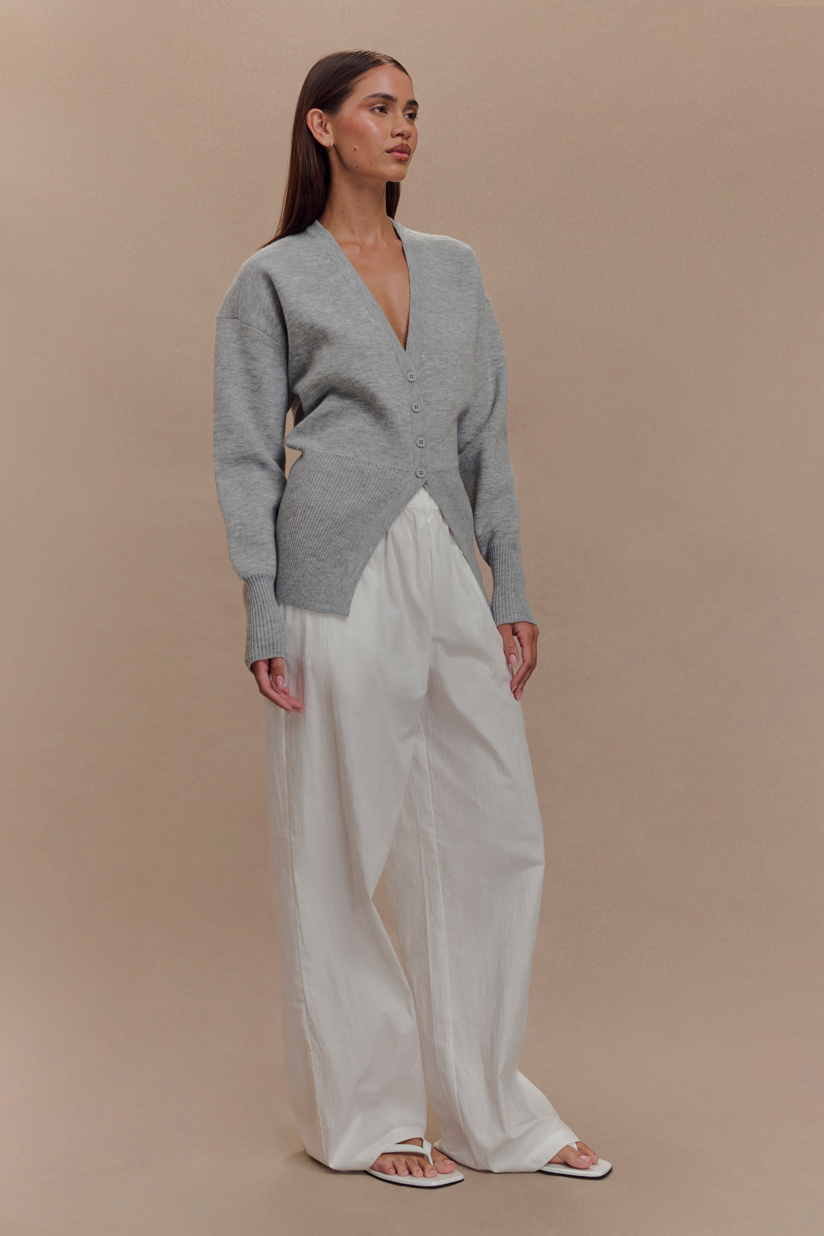 Alexia Düğmeli Oversize Hırka - Gri Marle