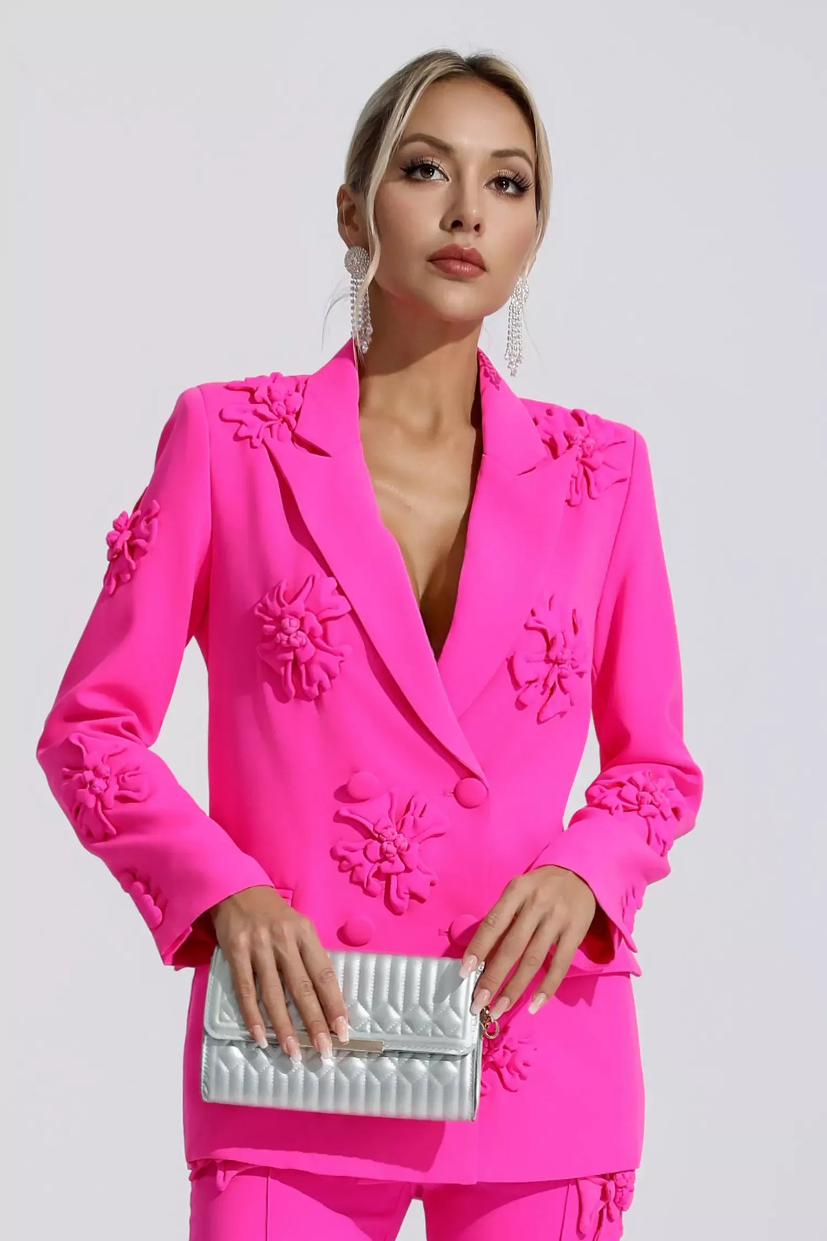Ari Pembe Jakarlı Çiçekli Blazer Takım - 8. görünüm