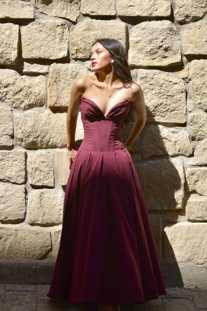 Lorelei Korsaj Midi Abiye Elbise Omuz Dekolteli Siyah
