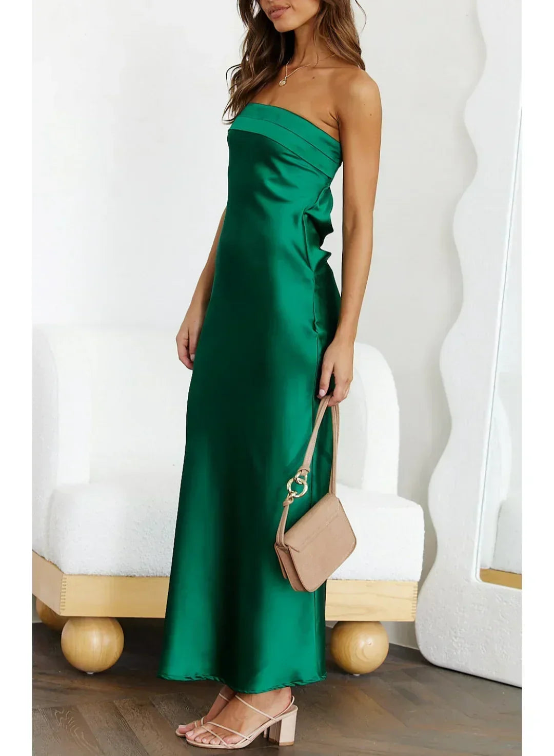 Saten Katlamalı Göğüs Üstü Maksi Elbise - 2. görünüm