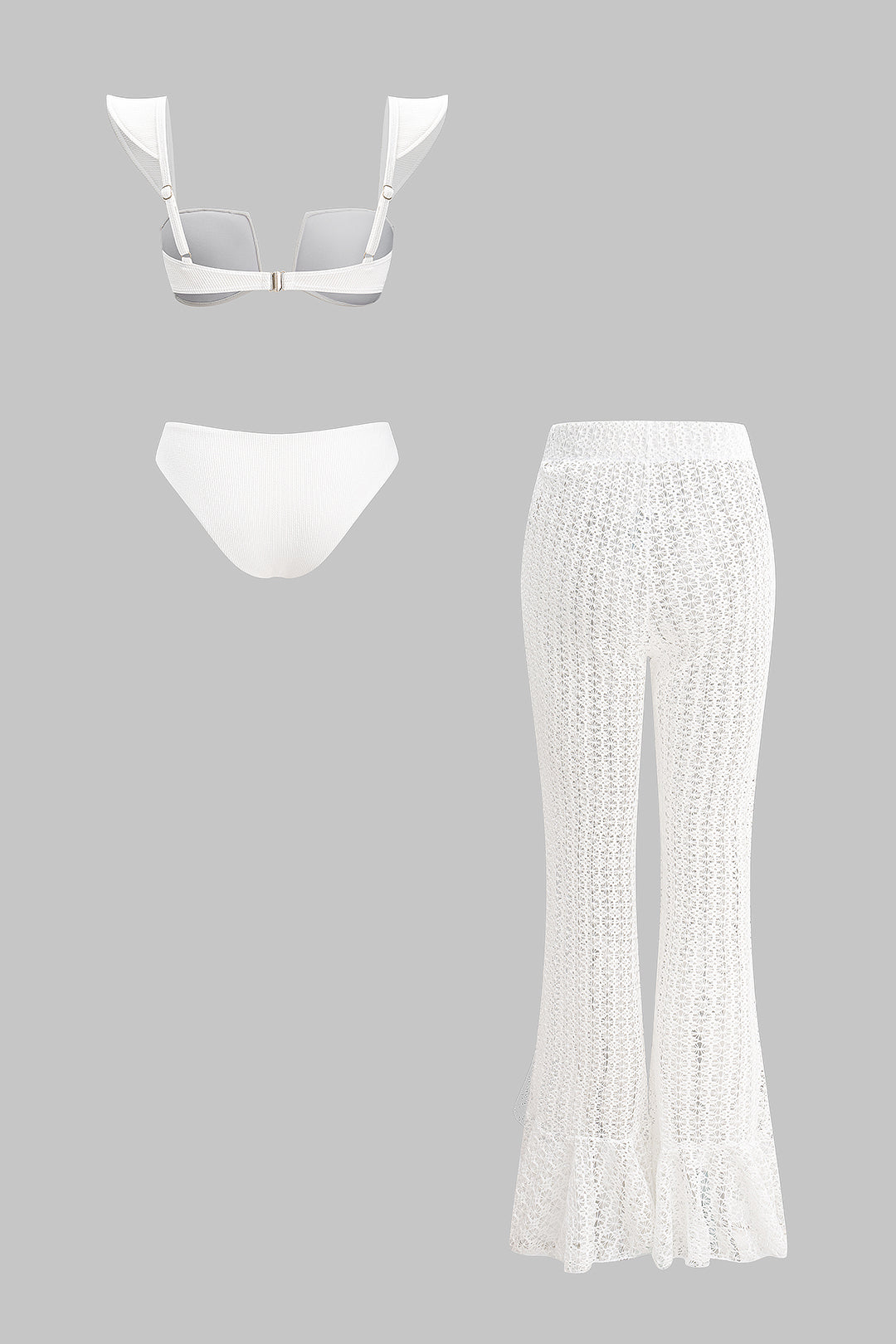 Fırfırlı Üç Parça Bikini Ve Pantolon Takımı