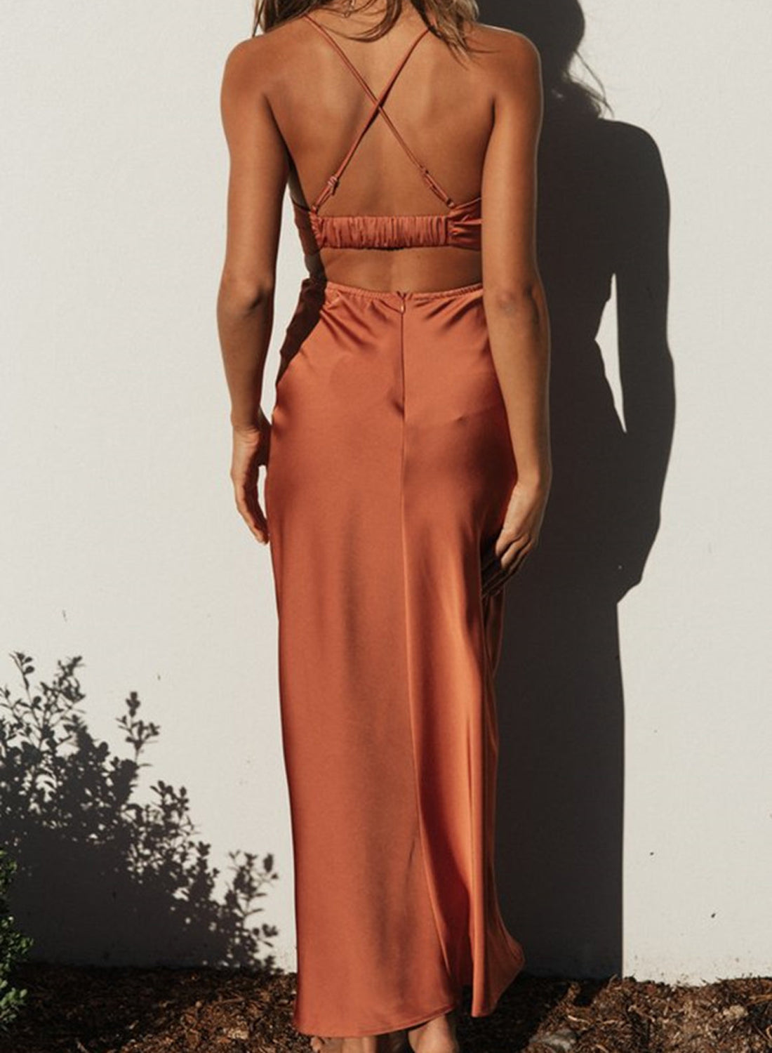 Saten Sırtı Açık Slip Midi Elbise - 5. görünüm
