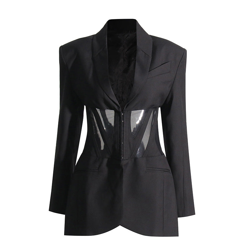 Karina Panel Detaylı Tül Blazer – Siyah