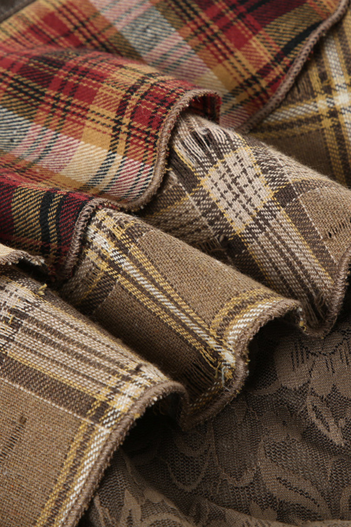 Agni Tokalı Izgara Dantel Patchwork Deri Etek - 4. görünüm