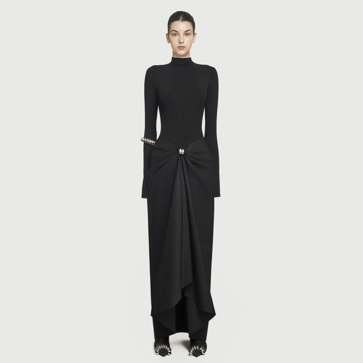 Fayra Büzgülü Maxi Elbise – Siyah