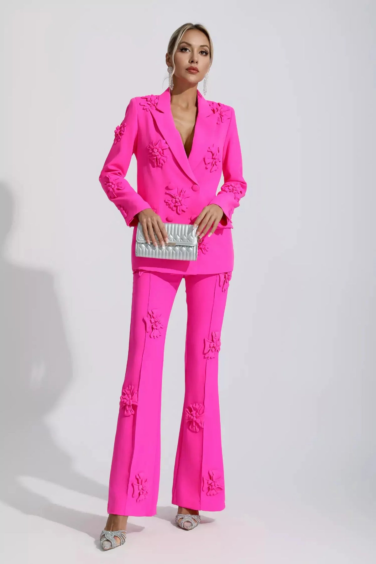 Ari Pembe Jakarlı Çiçekli Blazer Takım - 2. görünüm