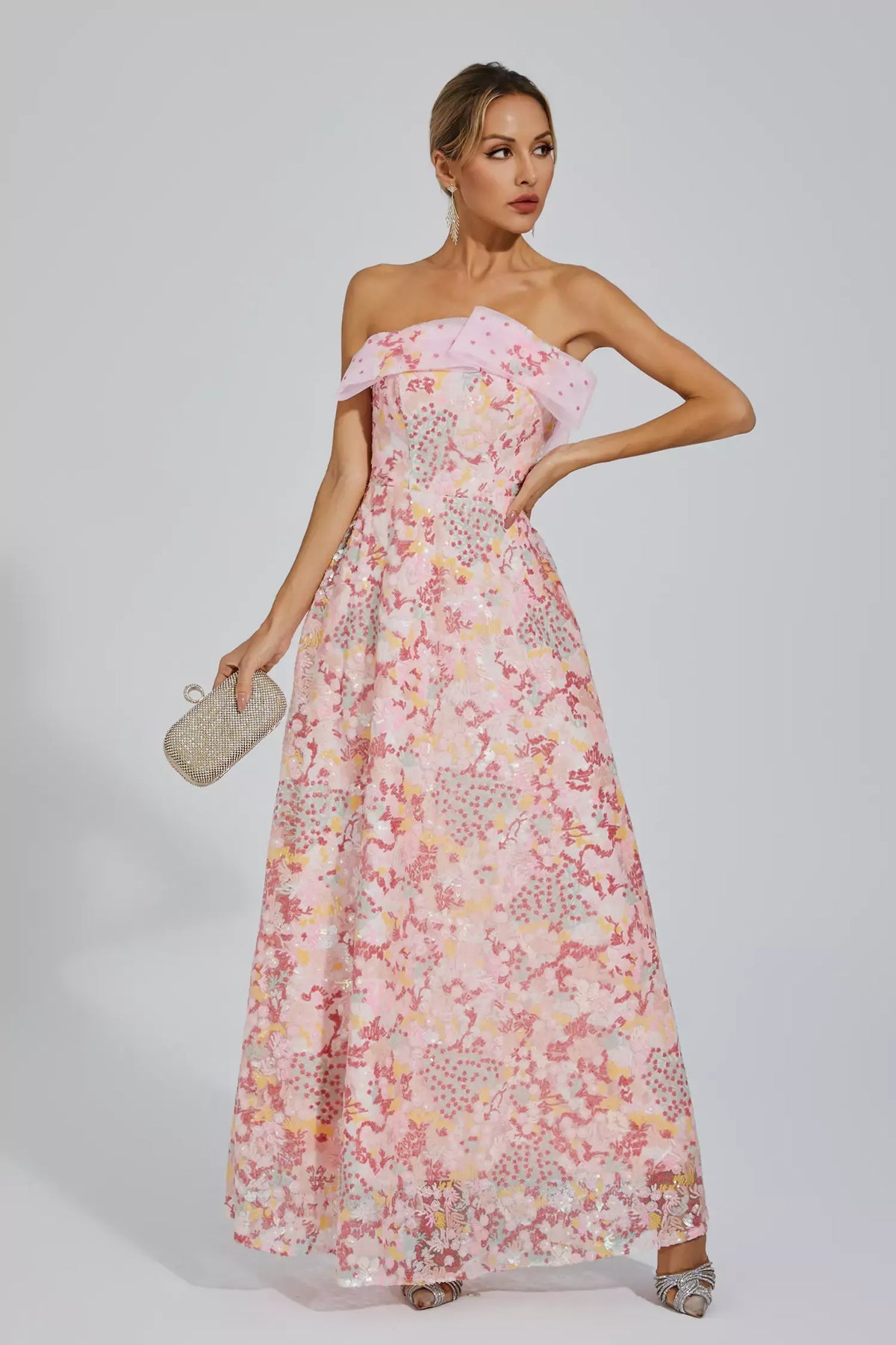 Aspyn Pembe Payet Bodycon Maxi Elbise - 2. görünüm
