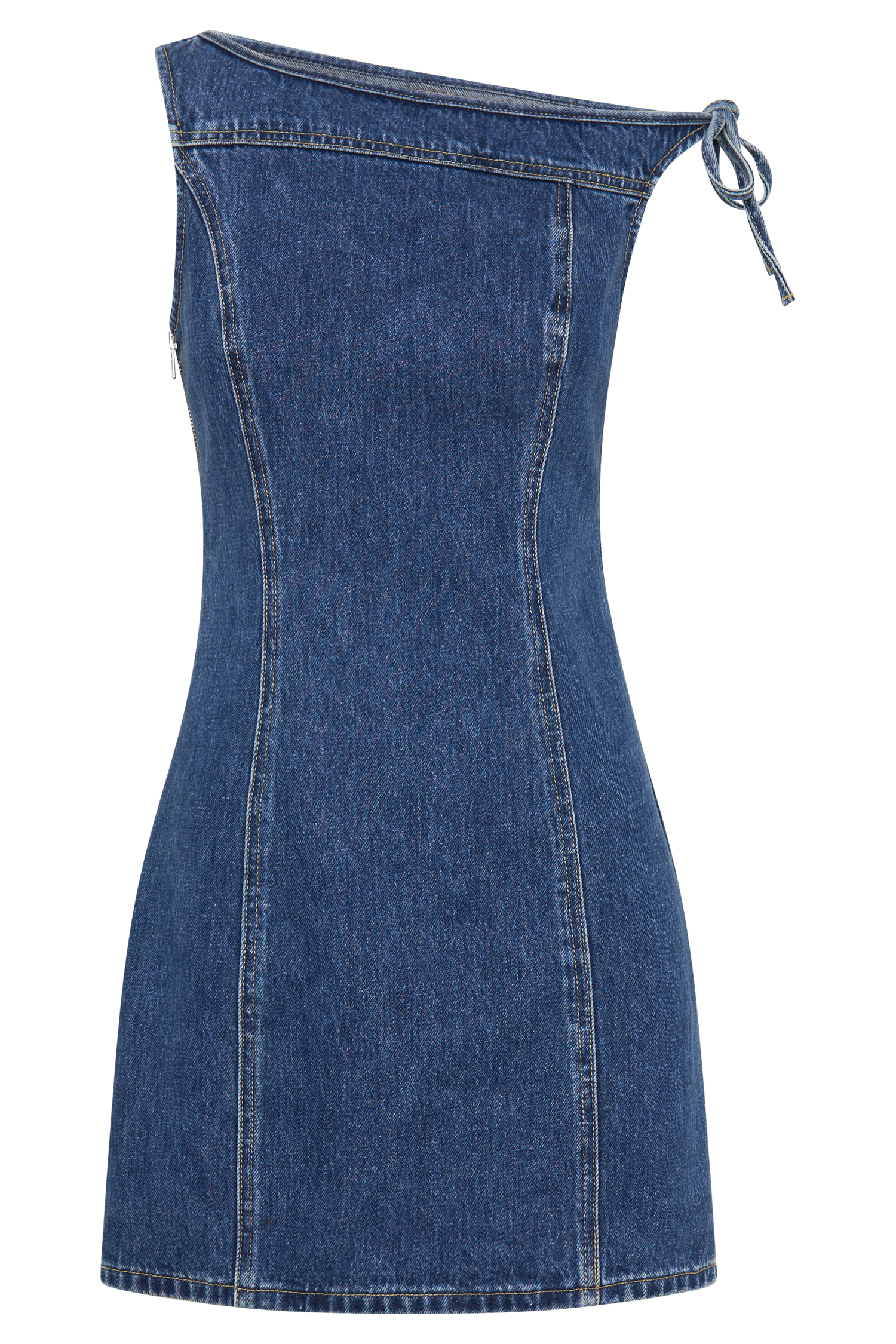 Baker Düşük Omuz Denim Mini Elbise - Koyu Mavi