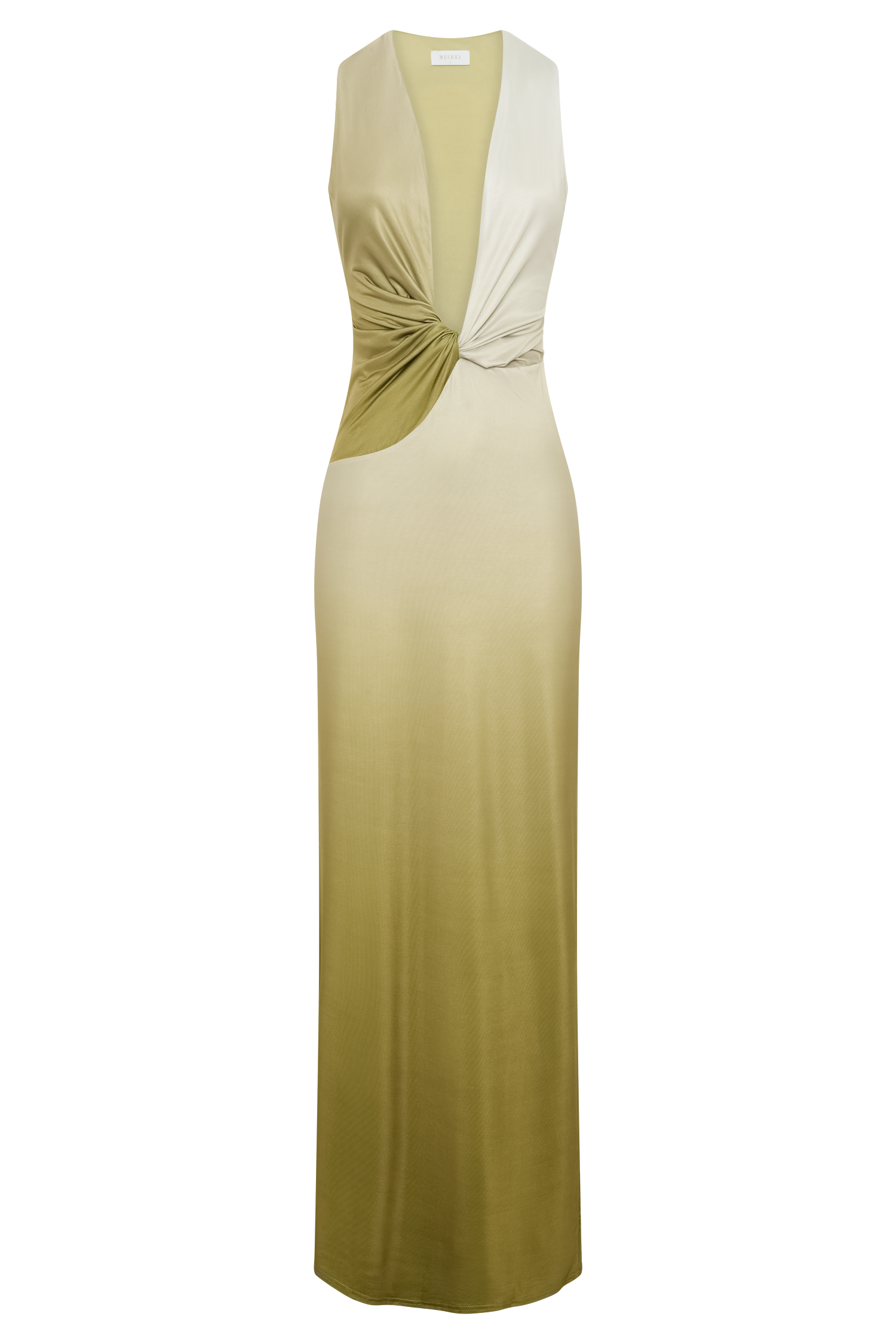 Stella Drapeli Dar Maxi Elbise - Ombre Vintage Zeytin