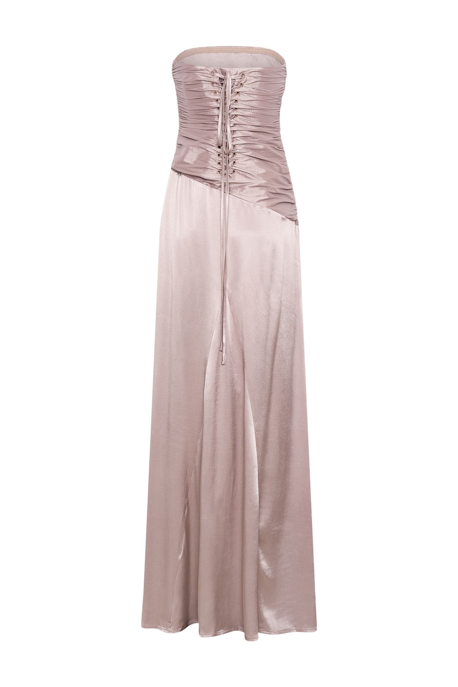 Serena Straplez Tafta Maxi Elbise - Bronz Taupe