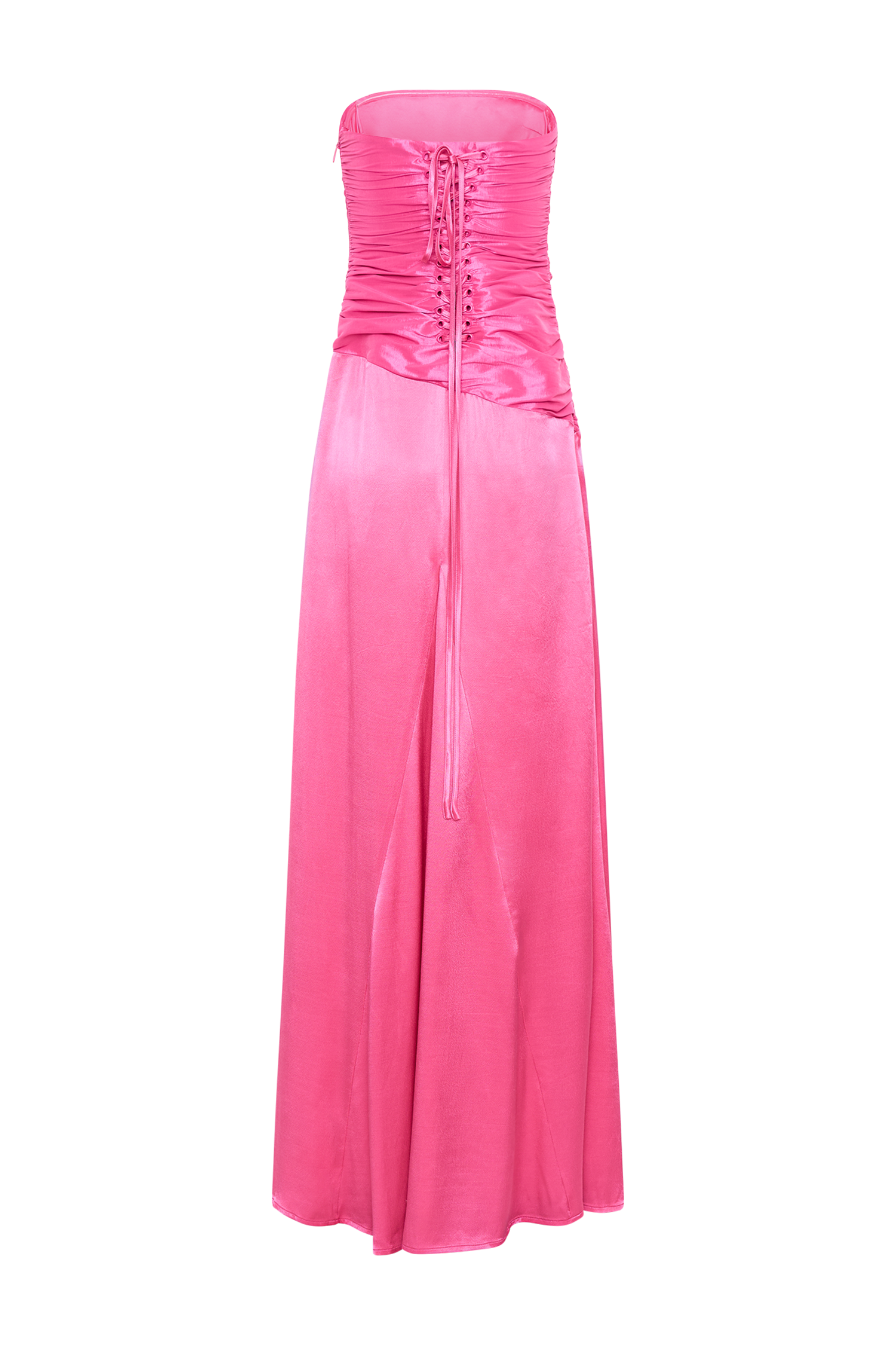 Serena Straplez Tafta Uzun Elbise - Kızıl Pembe