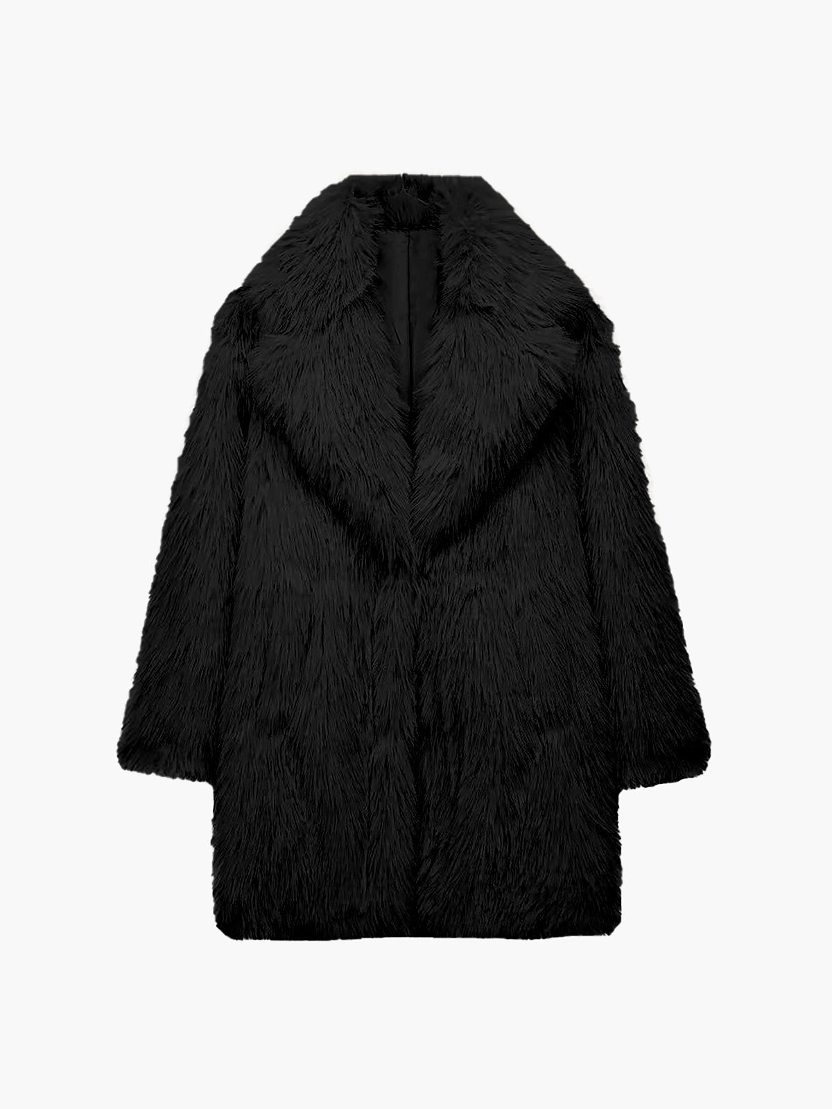 Oversize Yapay Kürk Palto Uzun Kol Bej - Siyah