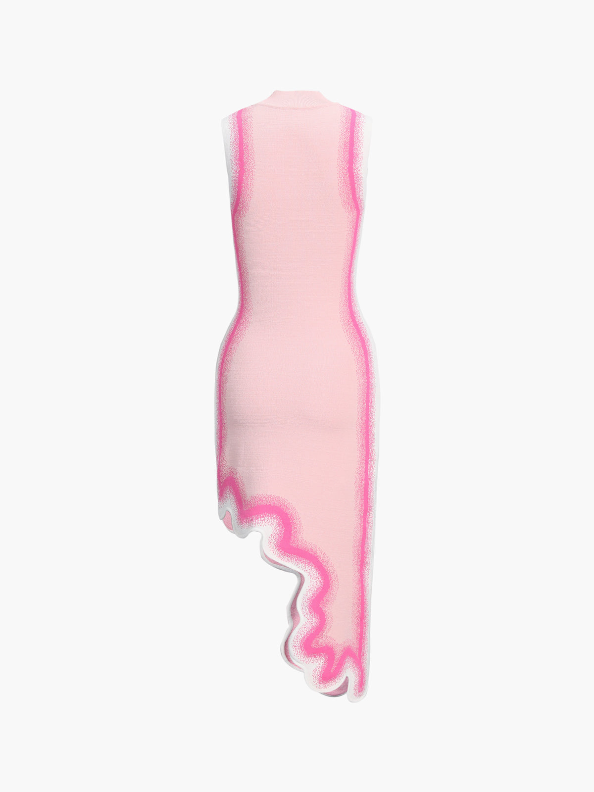 Dalgalı Kenar Örme Kolsuz Midi Elbise Pembe Slim Fit