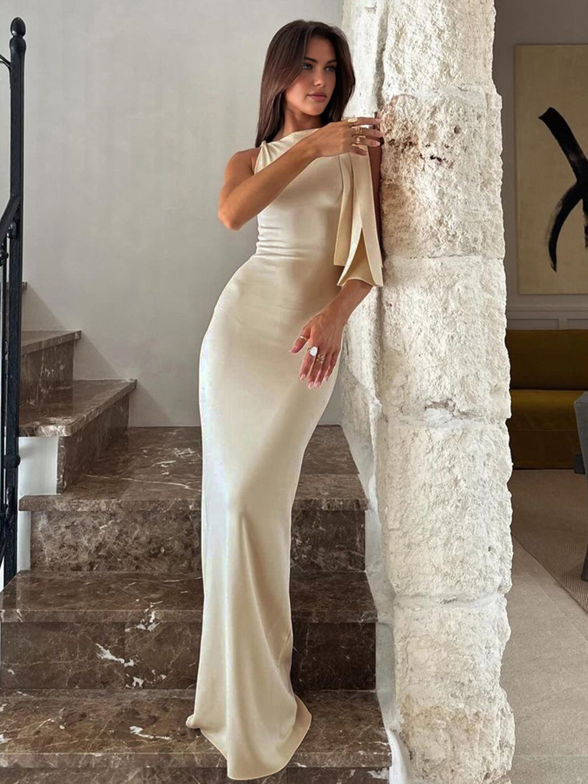 Beloved Düğümlü Kolsuz Maxi Abiye Elbise Siyah