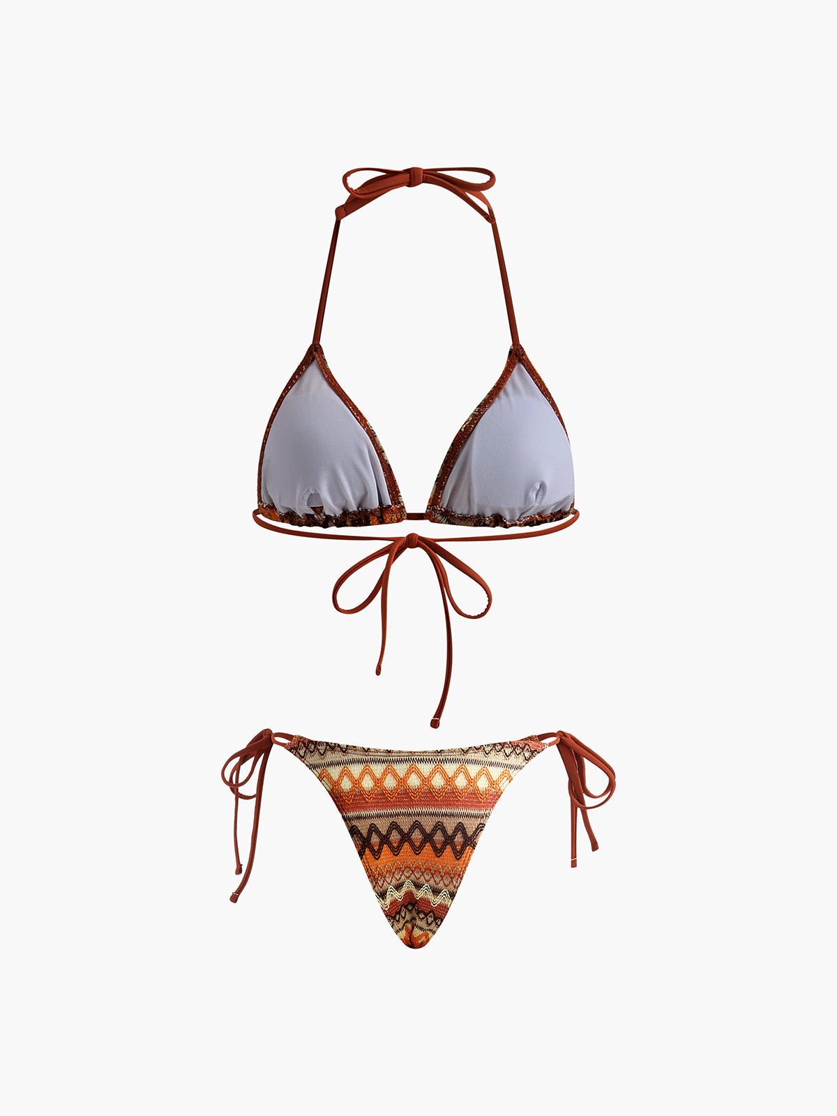Halter Üçgen Örgü Bikini Takımı Kahverengi Çıkarılabilir Pedli