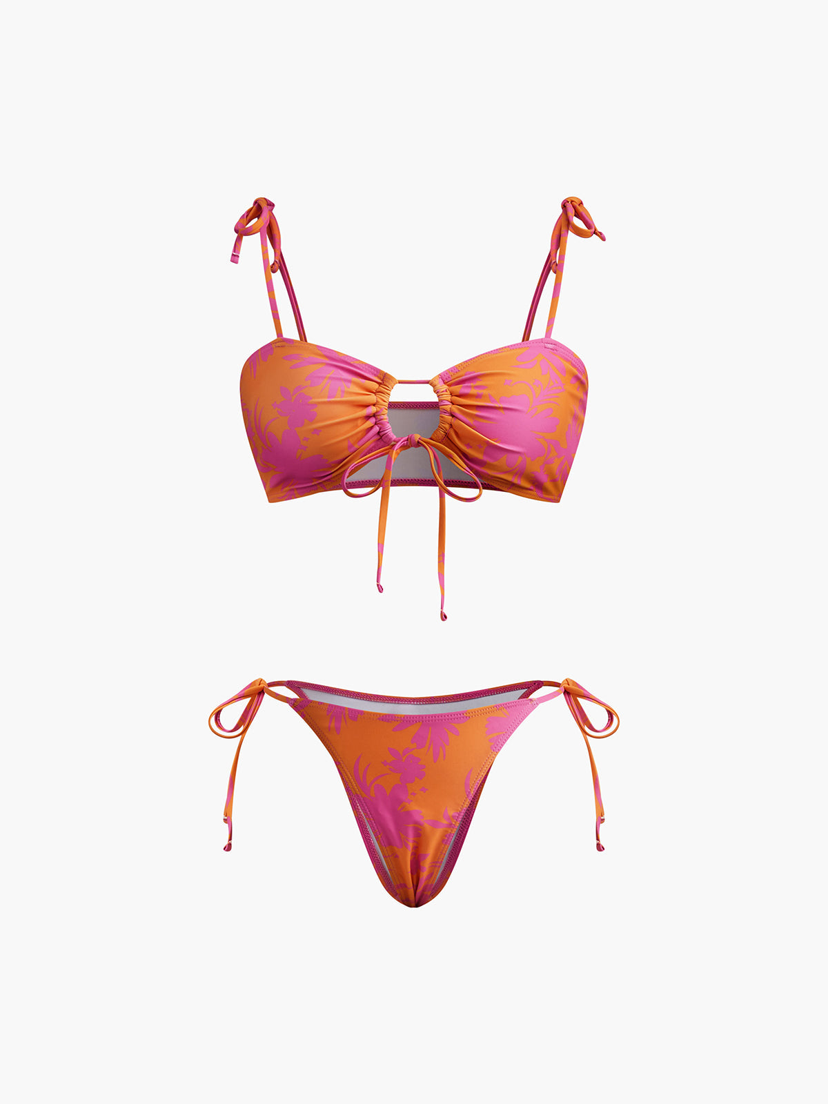 Baskılı Daire Kesimli Bikini Takımı Turuncu Çıkarılabilir Pedli