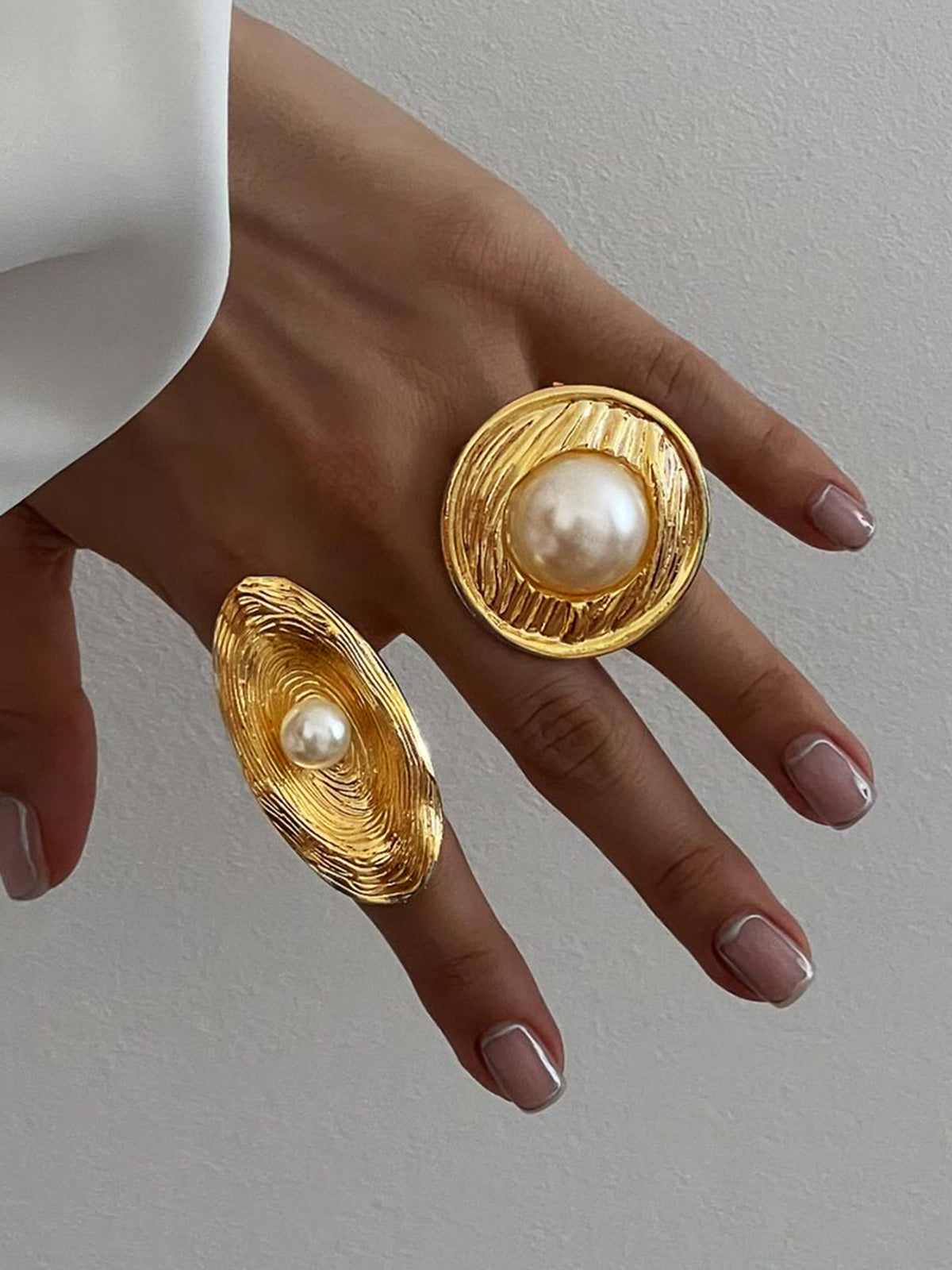 Altın İnci Yüzük Titanyum Çelik Elegant