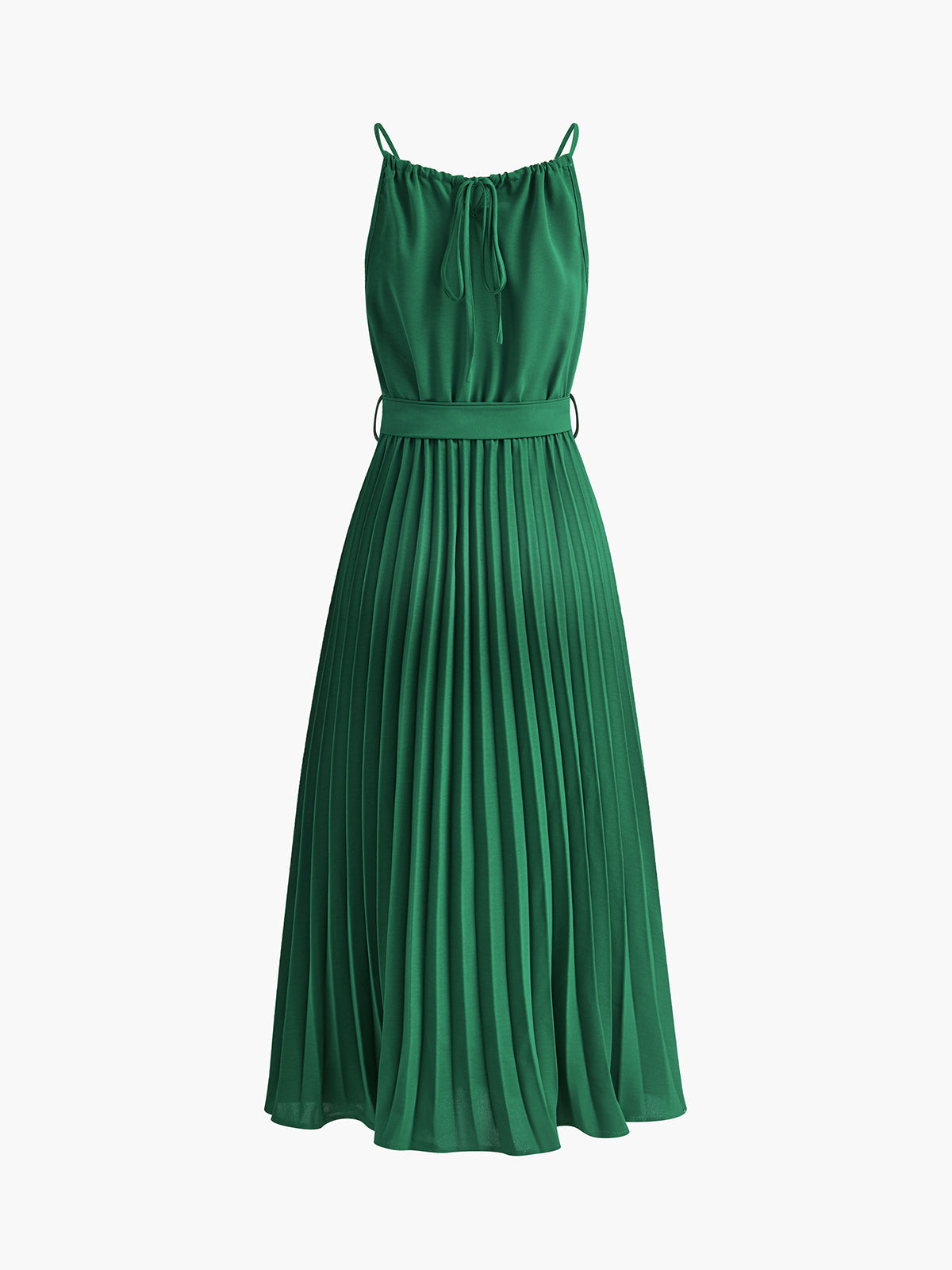 Halter Kuşaklı Pileli Abiye Midi Elbise Yeşil