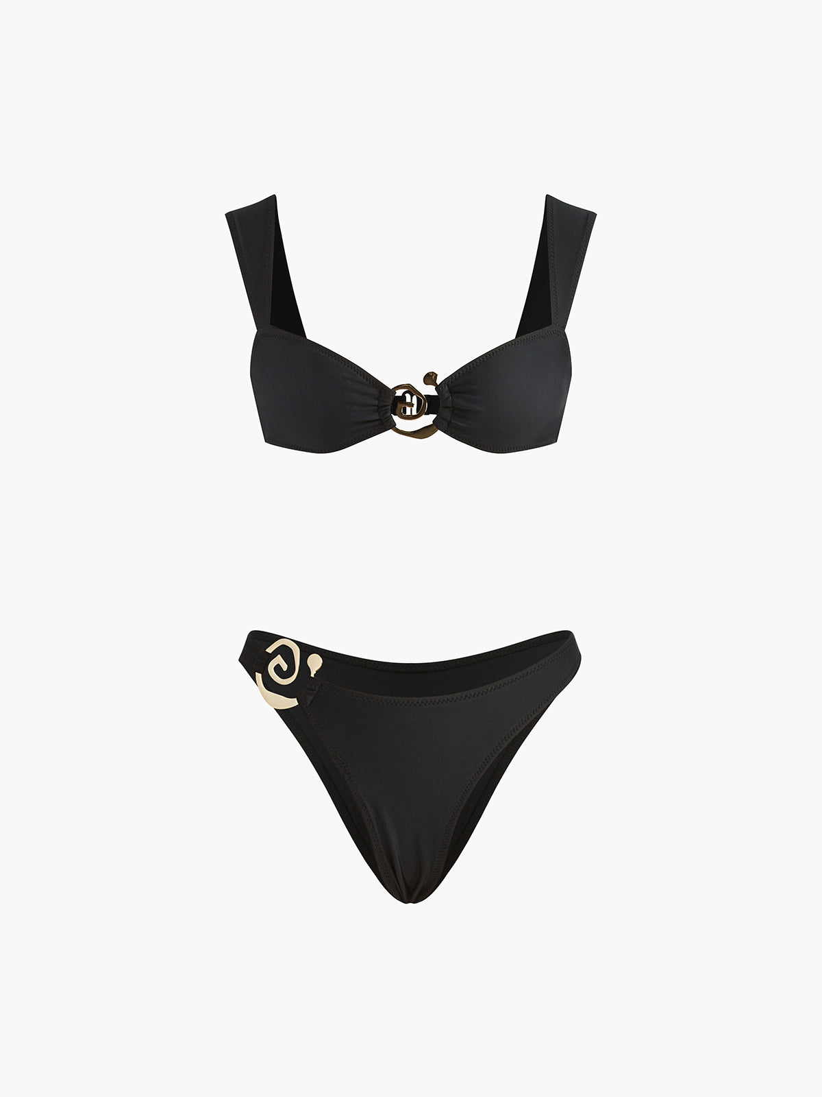 Altın Spiral Bikini Takımı Siyah Metal Detaylı