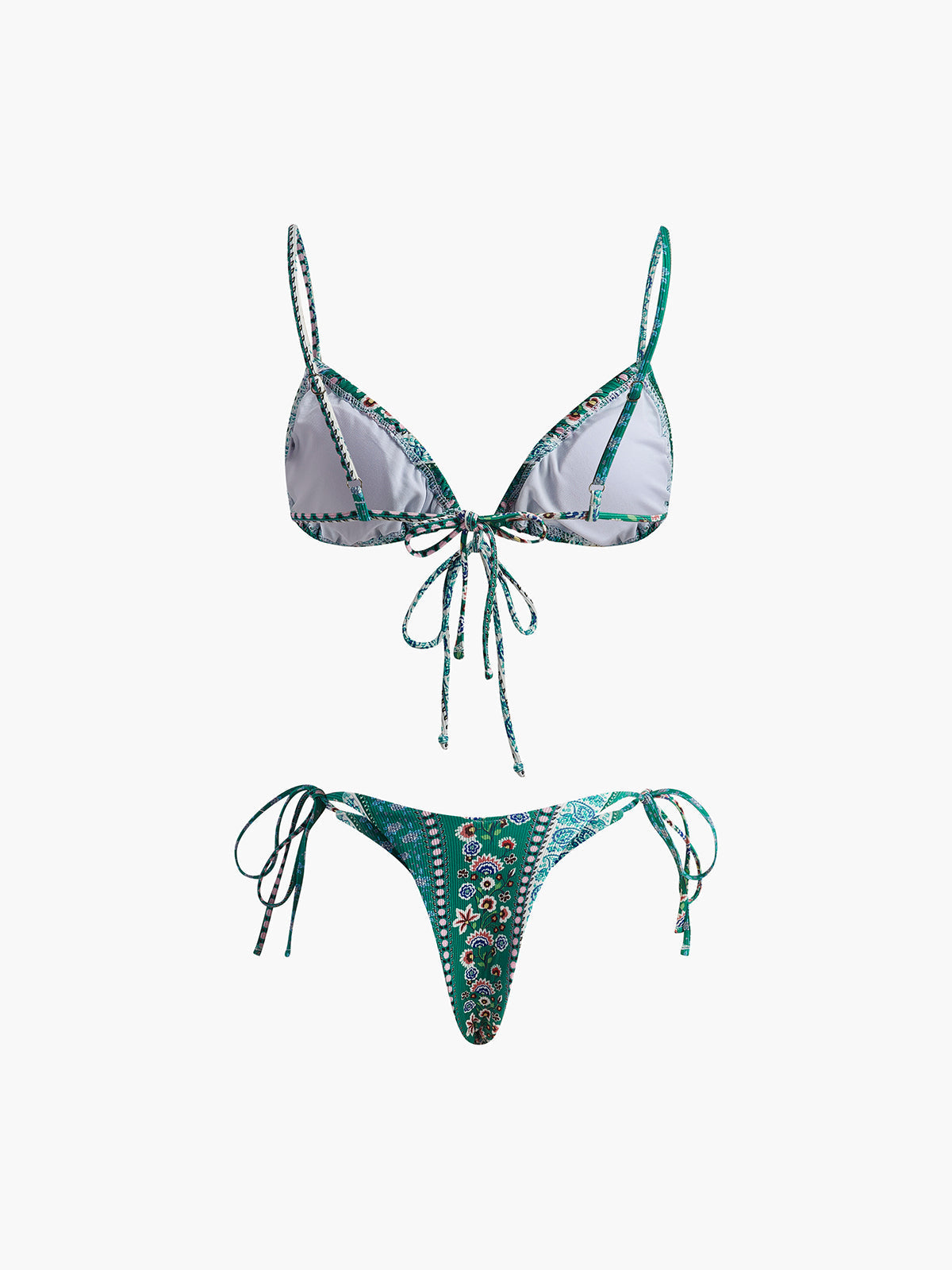 Çiçekli Önden Bağlamalı Bikini Takımı Yeşil Çıkarılabilir Pedli