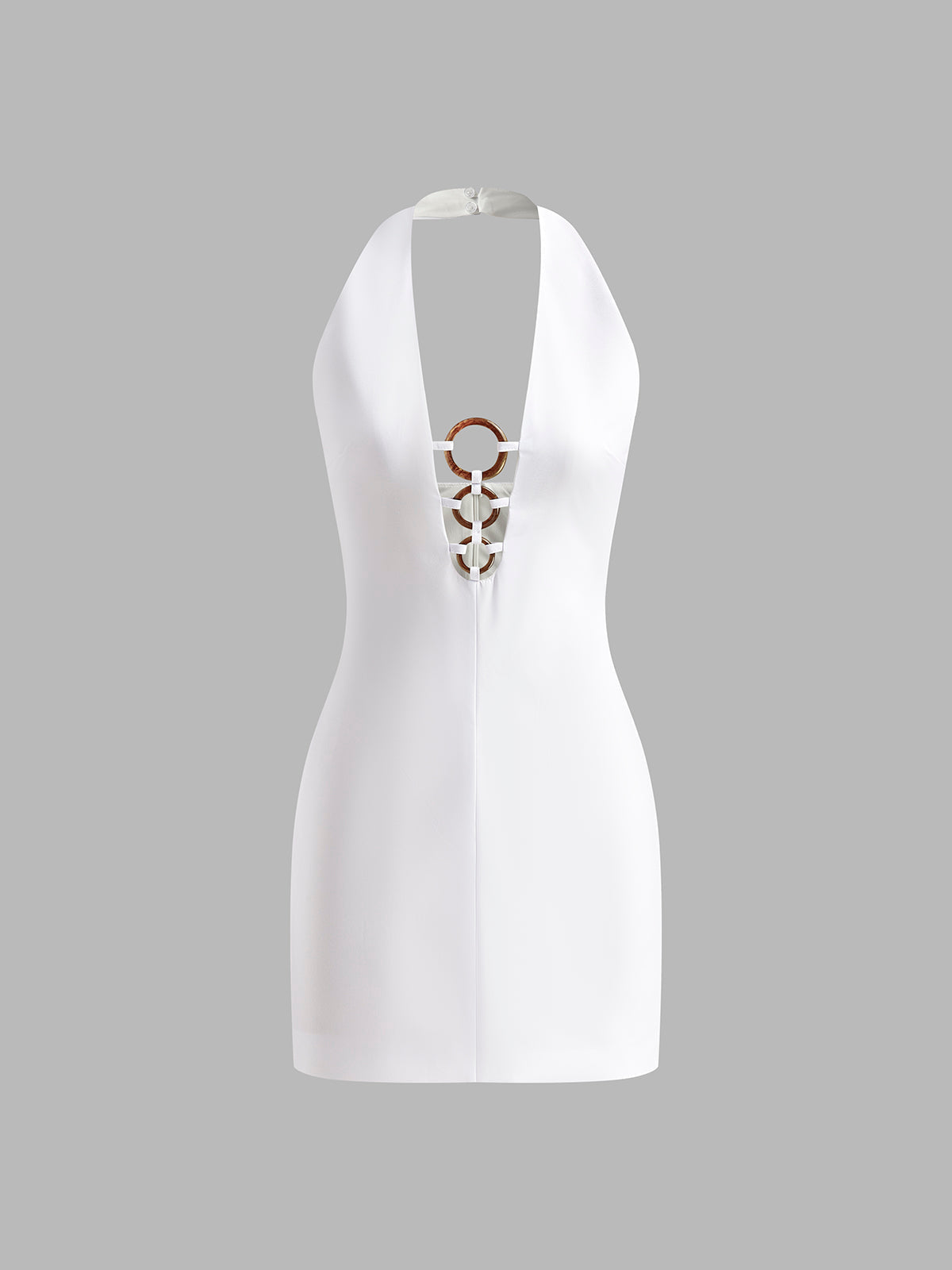 Halter Yaka Sırtı Açık Kısa Elbise Beyaz Slim Fit