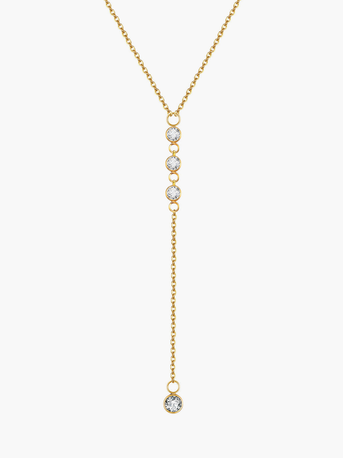 Rhinestone Lariat Damla Kolye Altın Titanyum Çelik