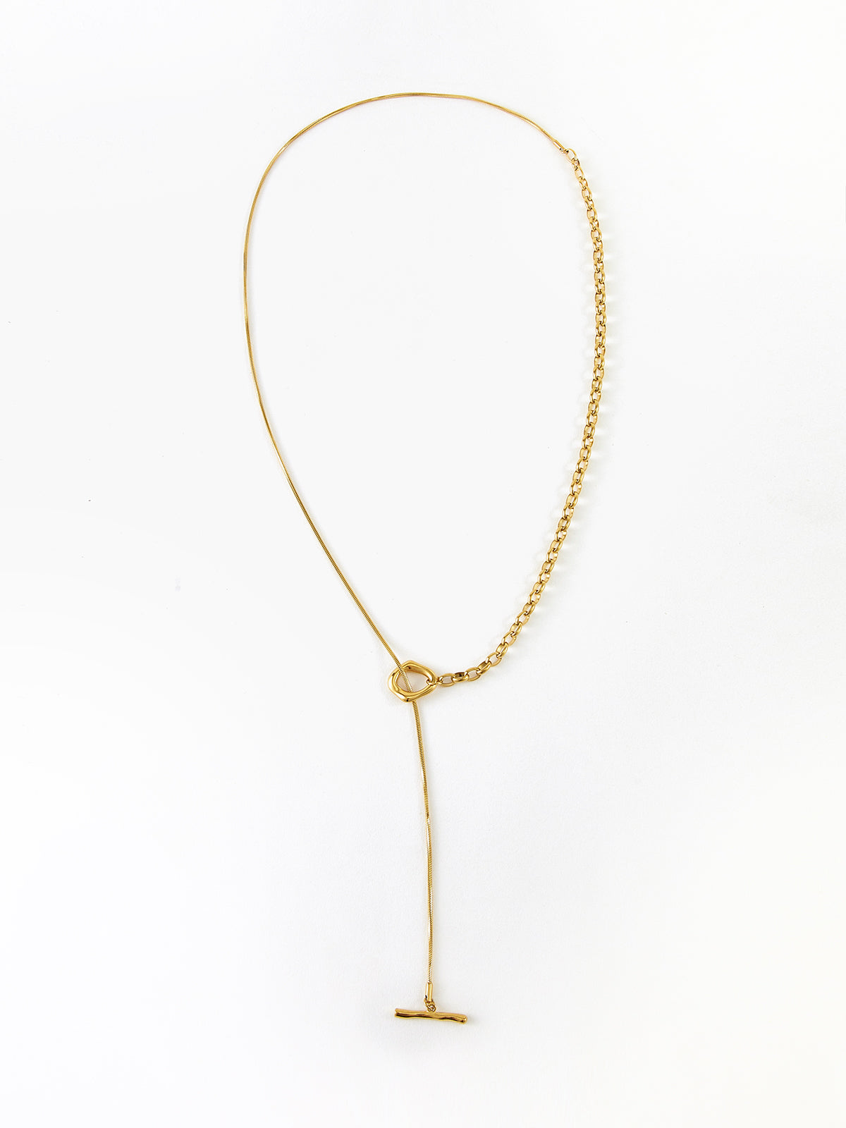 Altın Lariat Y-Kolye Titanyum Çelik 83cm