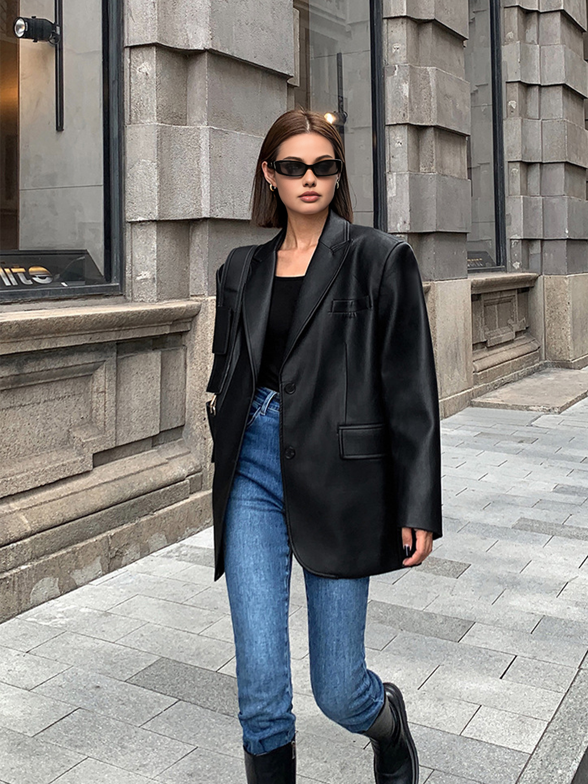 Yaka Cepli Deri Blazer - 5. görünüm