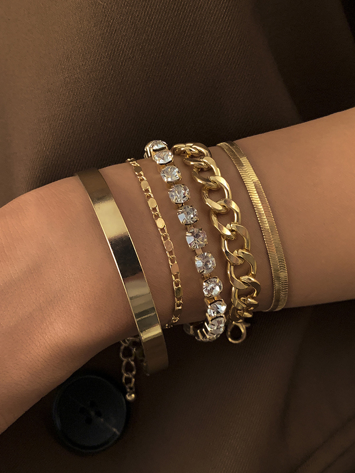 5 Adet Rhinestone Yılan Zinciri Bilezik Altın