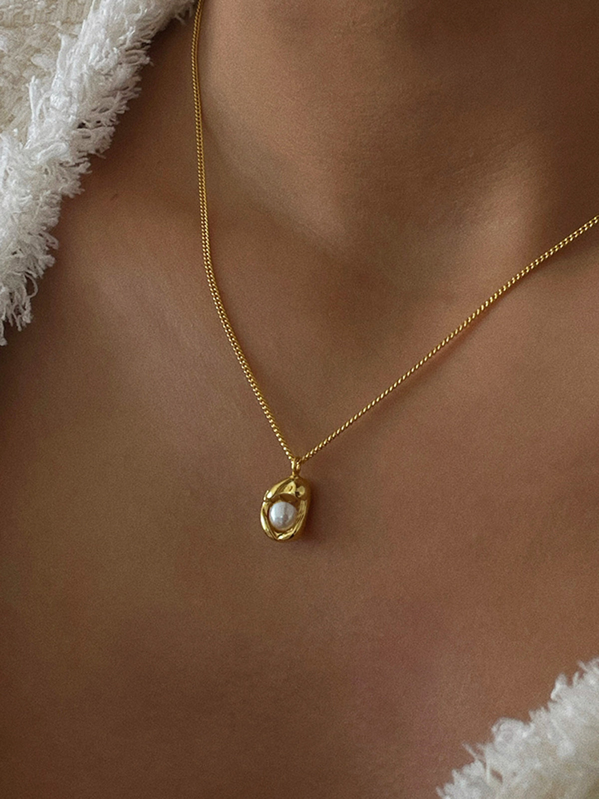Minimalist Barok İnci Kolye Altın Rengi Ayarlanabilir