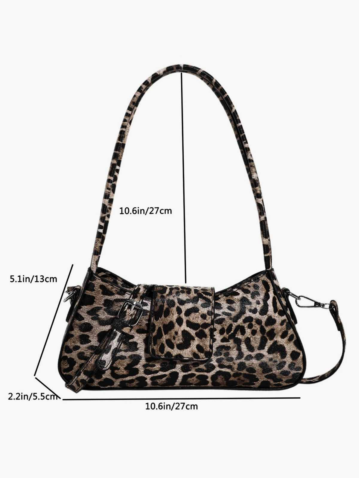 Leopar Desenli Tokalı Koltuk Altı Çanta Kahverengi