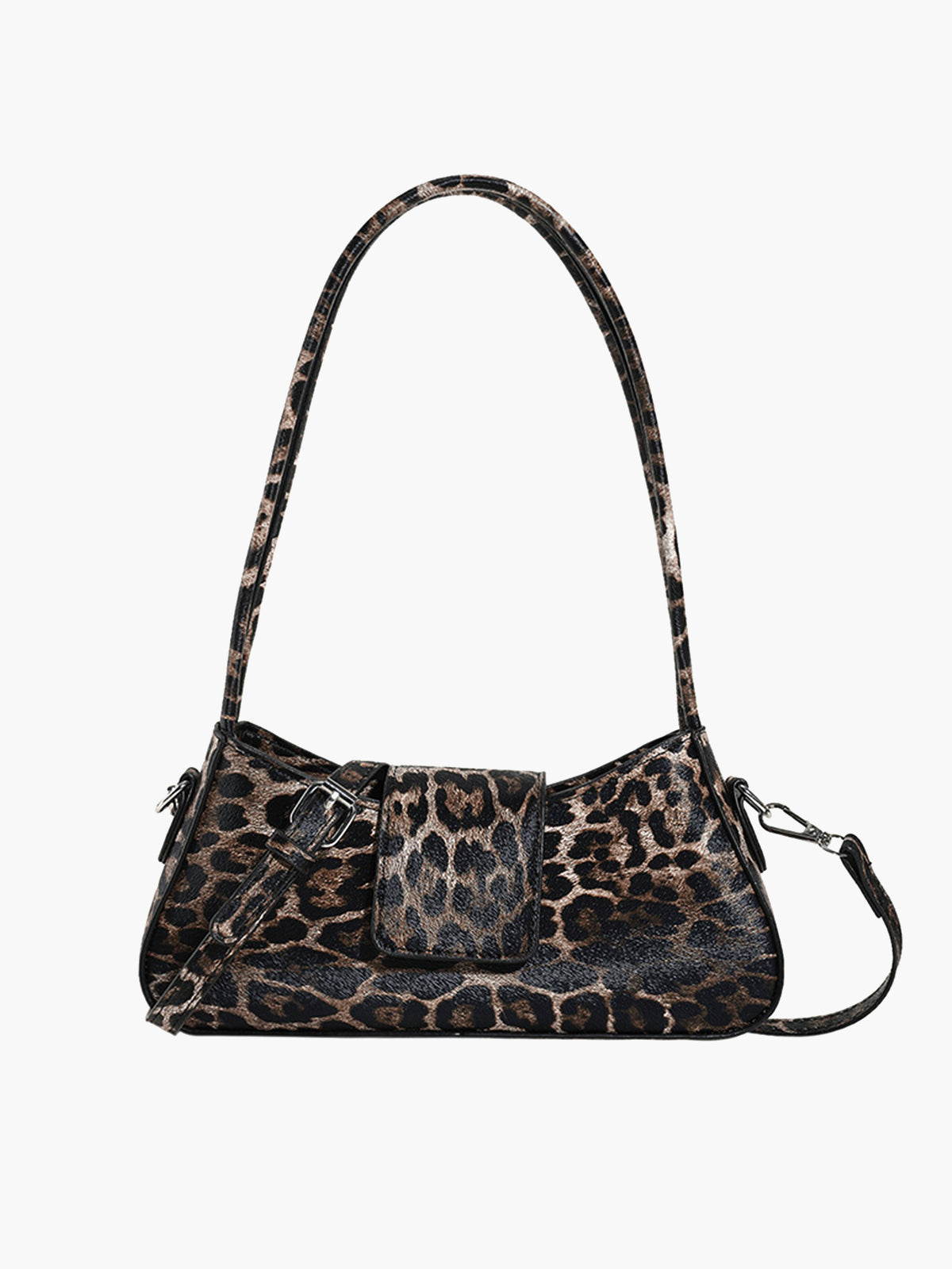 Leopar Desenli Tokalı Koltuk Altı Çanta Kahverengi