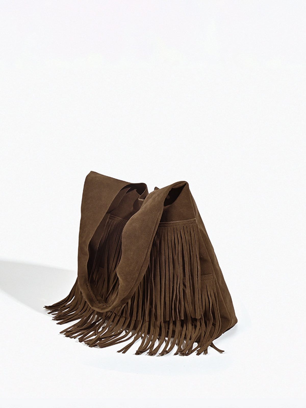 Boheme Ponponlu Hobo Çanta Koyu Kahverengi Suni Deri