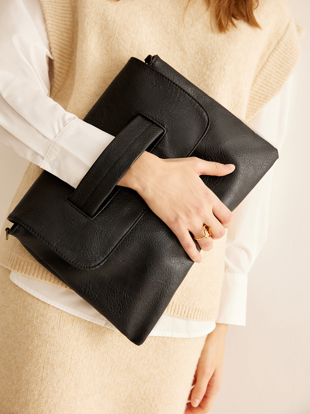 Büyük Kapasiteli Yumuşak Clutch Çantası Siyah