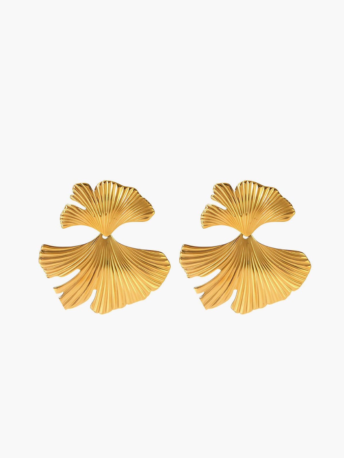 Ginkgo Yaprağı Dalgalı Küpeler Altın Titanyum Çelik