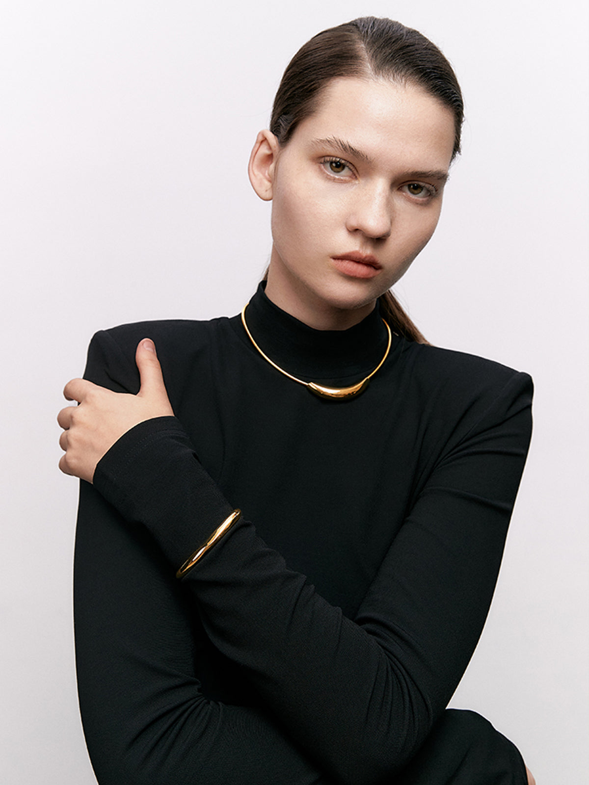 O-Halka Choker Kolye Titanyum Çelik Altın