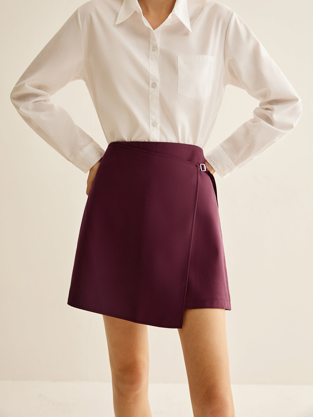 Bordo Sarma Mini Etek Asimetrik Kesim