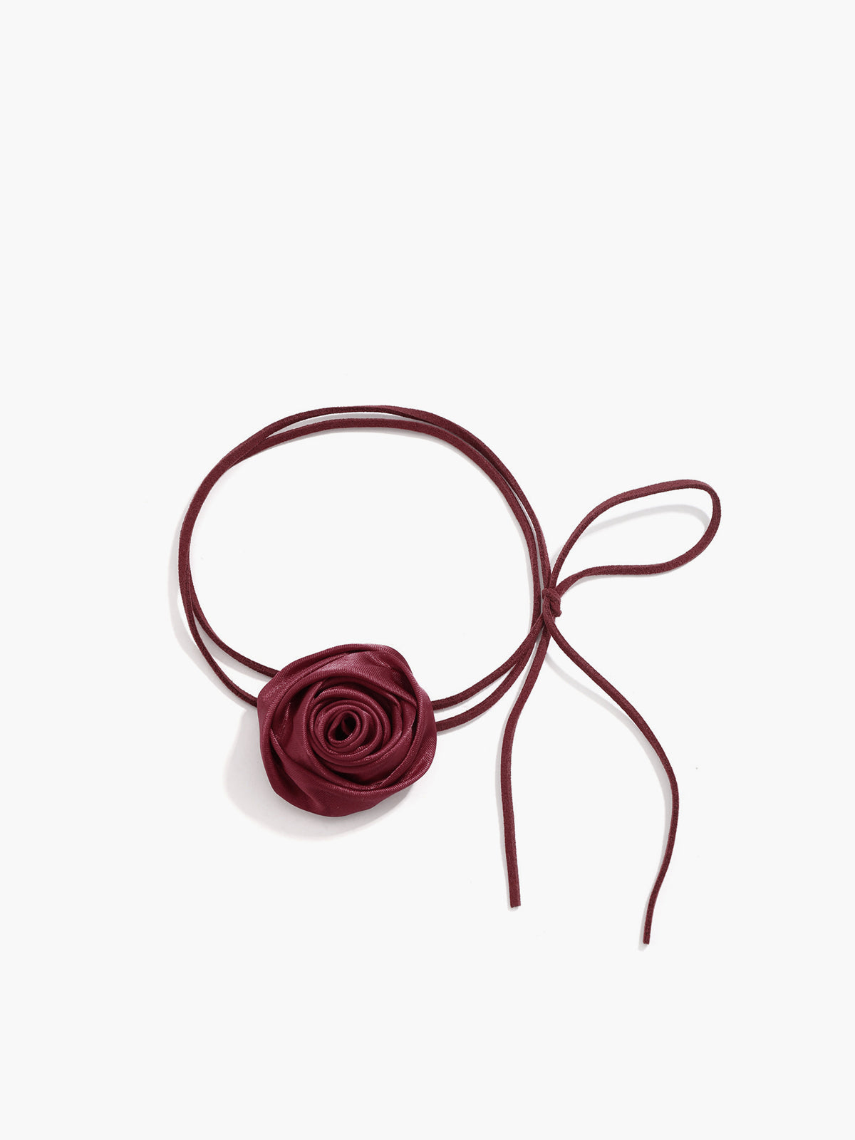 Gül Tomurcuğu Düğümlü Choker Kolye Bordo Saten