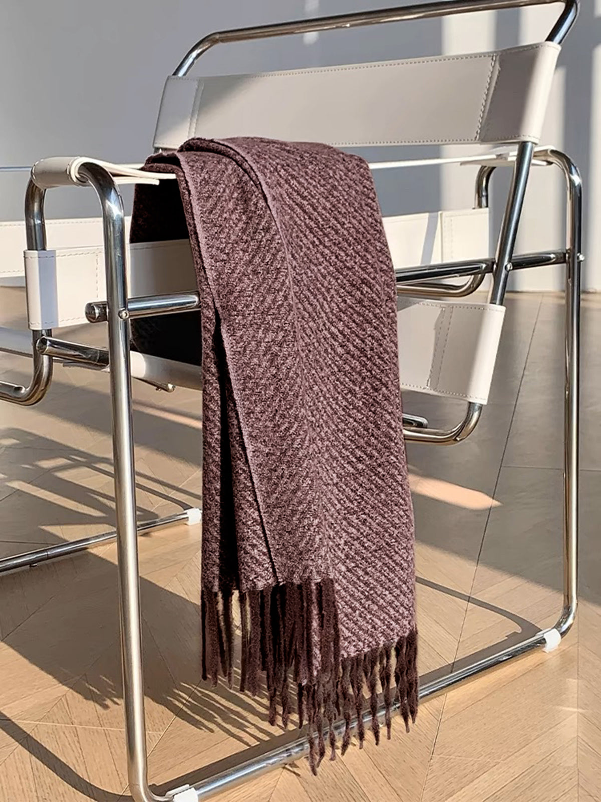 Püsküllü Düz Şal Mor Tek Beden
