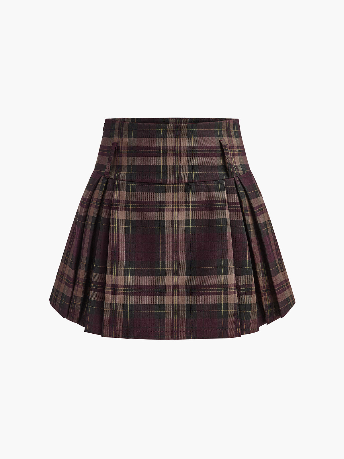 Fermuarlı Ekose Mini Etek Bordo Pilili - 4. görünüm