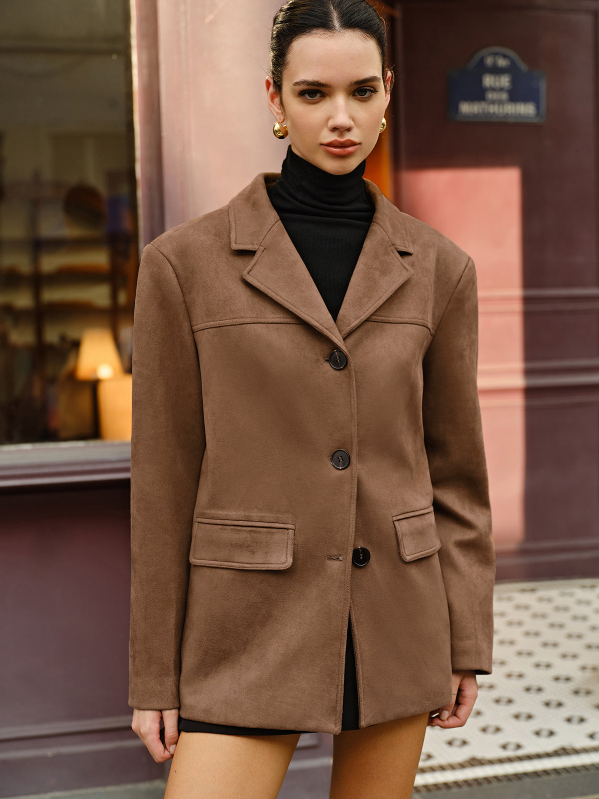 Süet Düğme Yaka Blazer - 4. görünüm