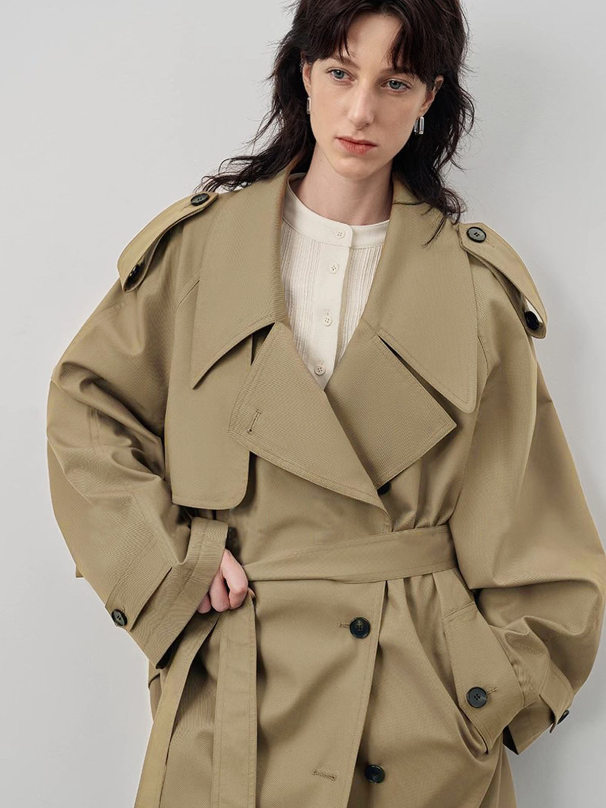 Yakalı Oversize Kemerli Trençkot - 2. görünüm