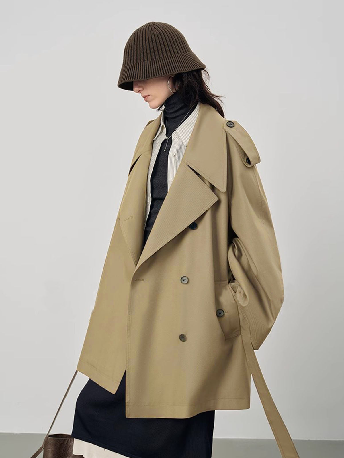 Yakalı Oversize Kemerli Trençkot