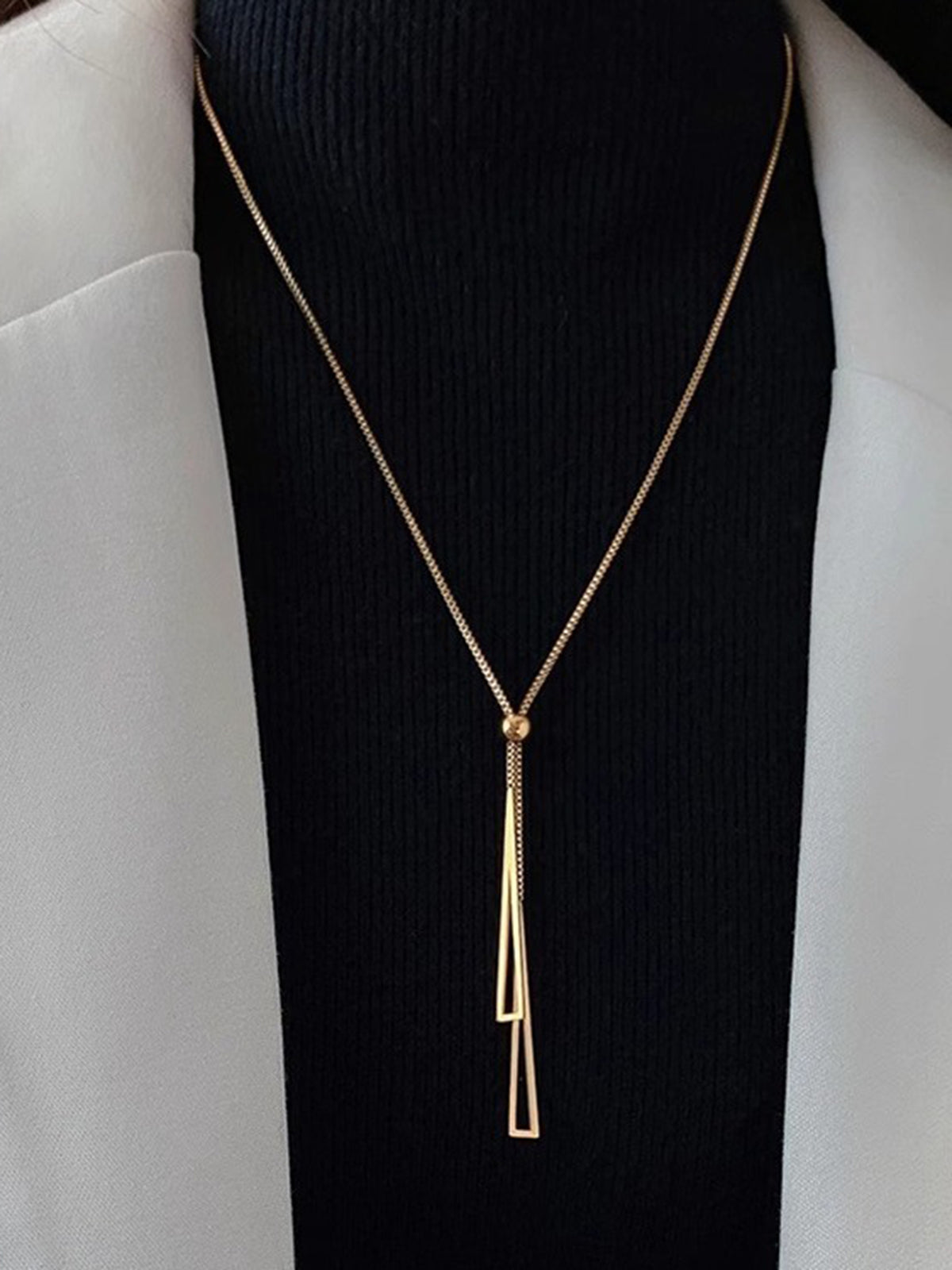 Altın Lariat Püskül Kolye Titanyum Çelik Uzun Model