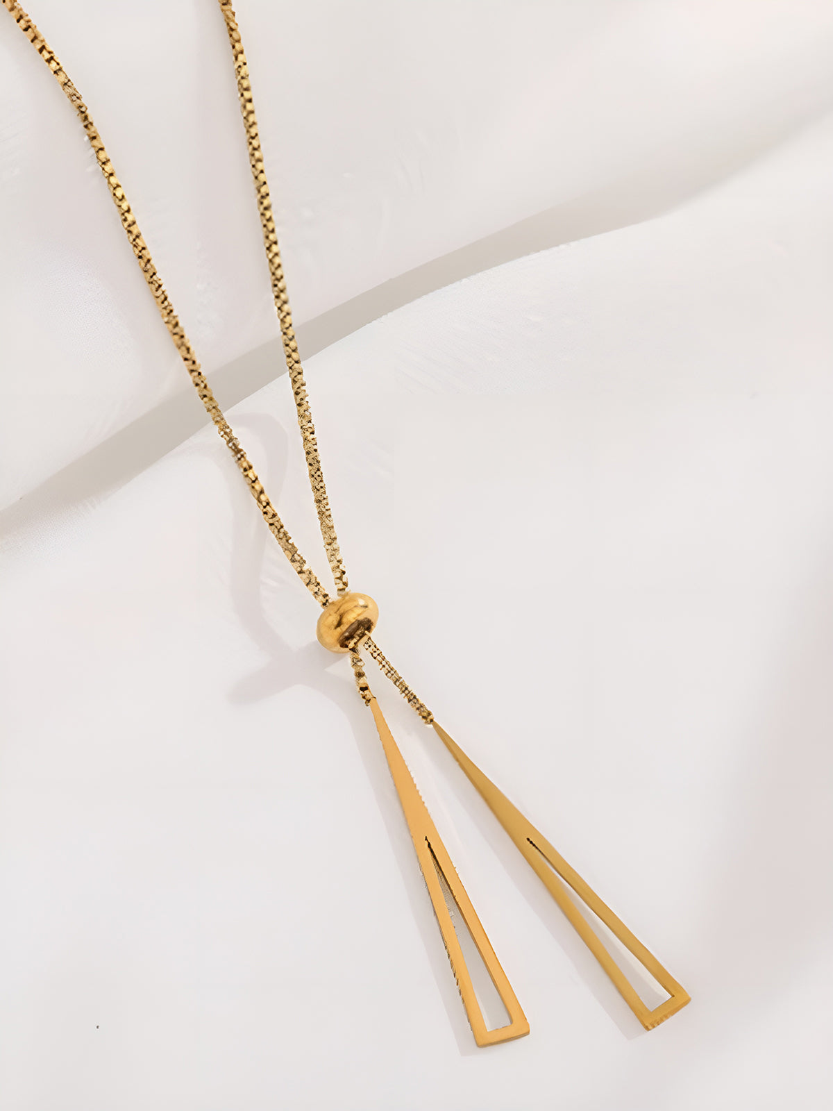 Altın Lariat Püskül Kolye Titanyum Çelik Uzun Model