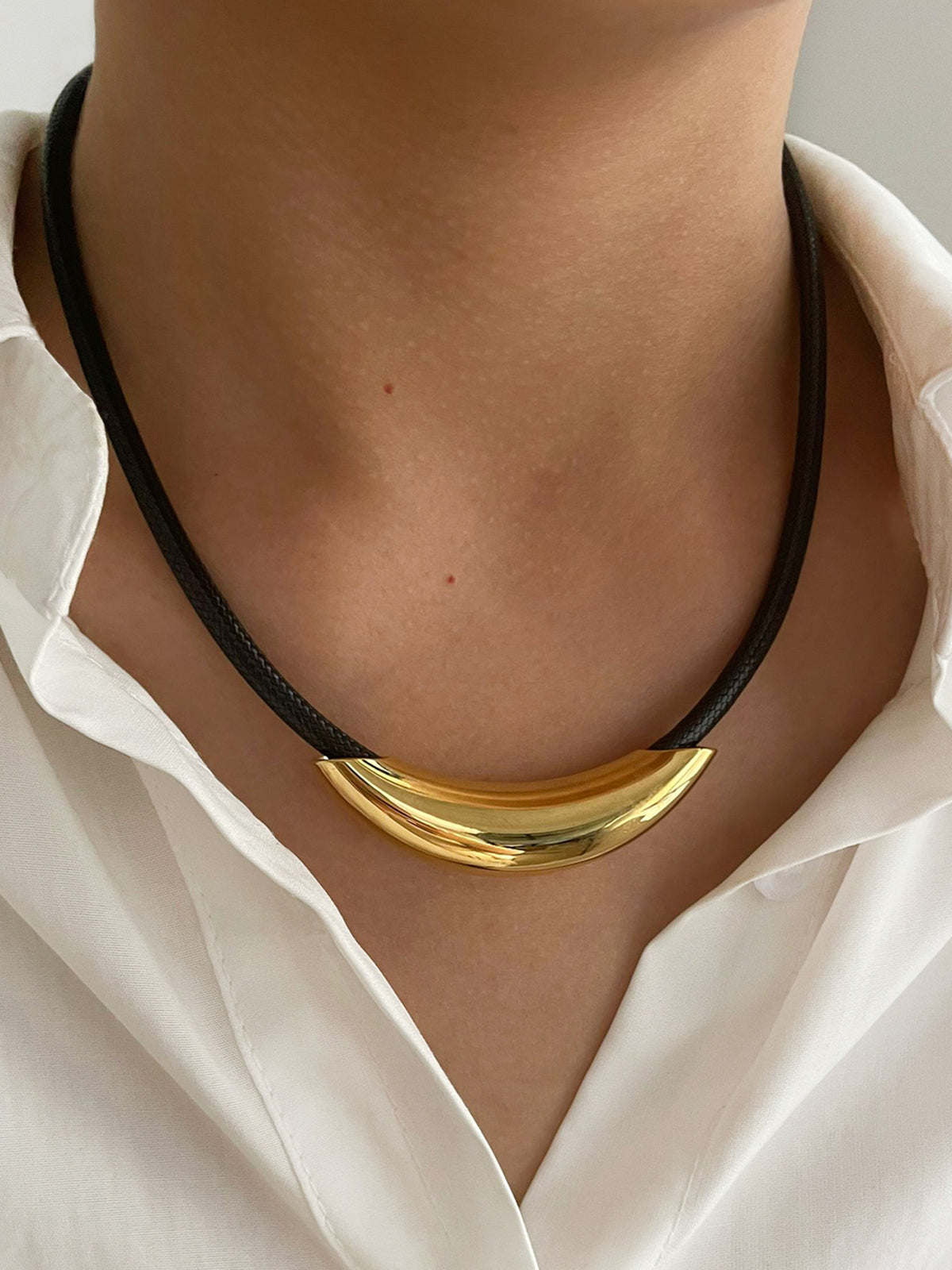 Altın Boru İp Choker Kolye Titanyum Çelik