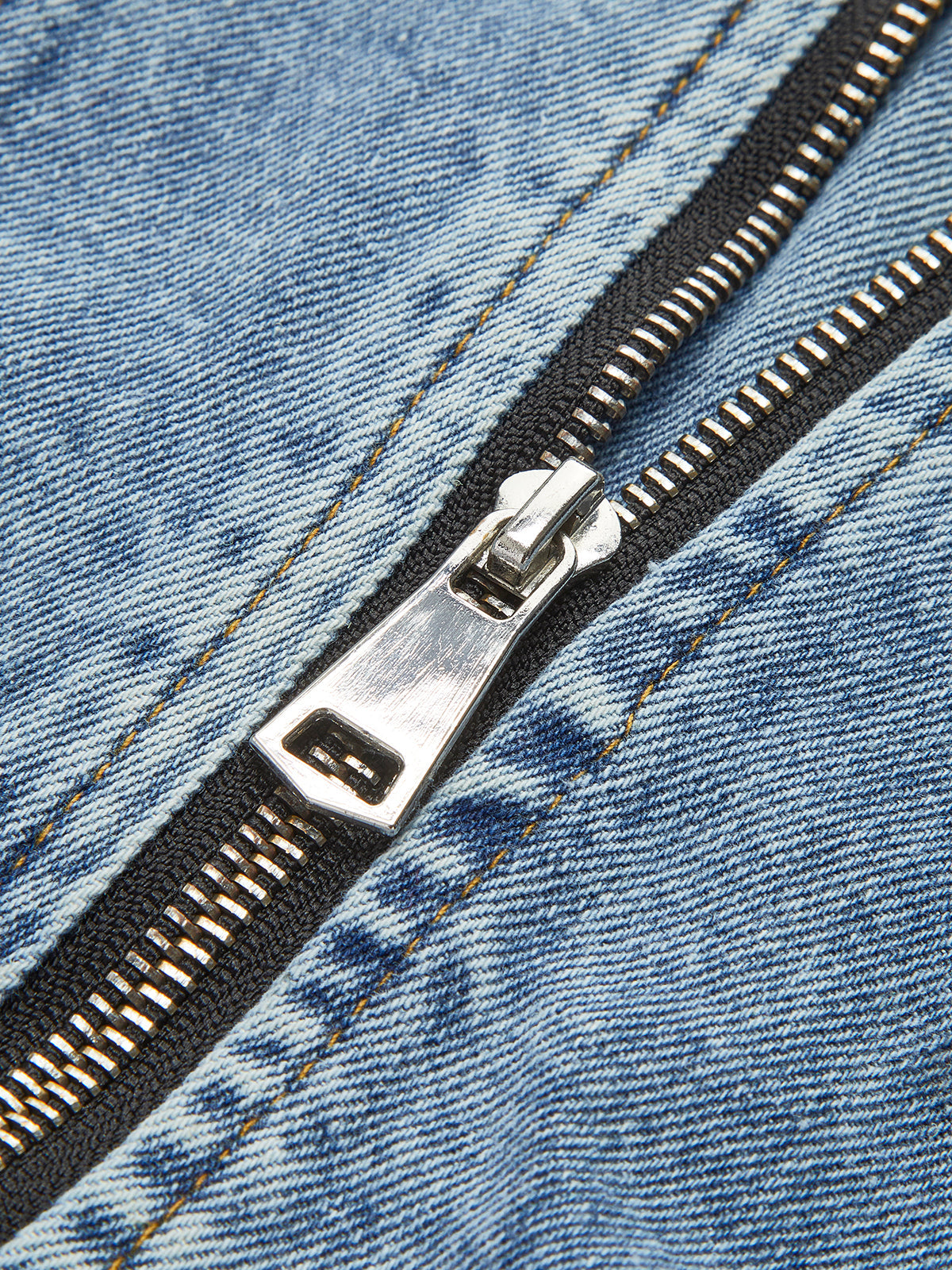 Puf Kollu Denim Panel İnce Ceket Mavi Renk Bloklu