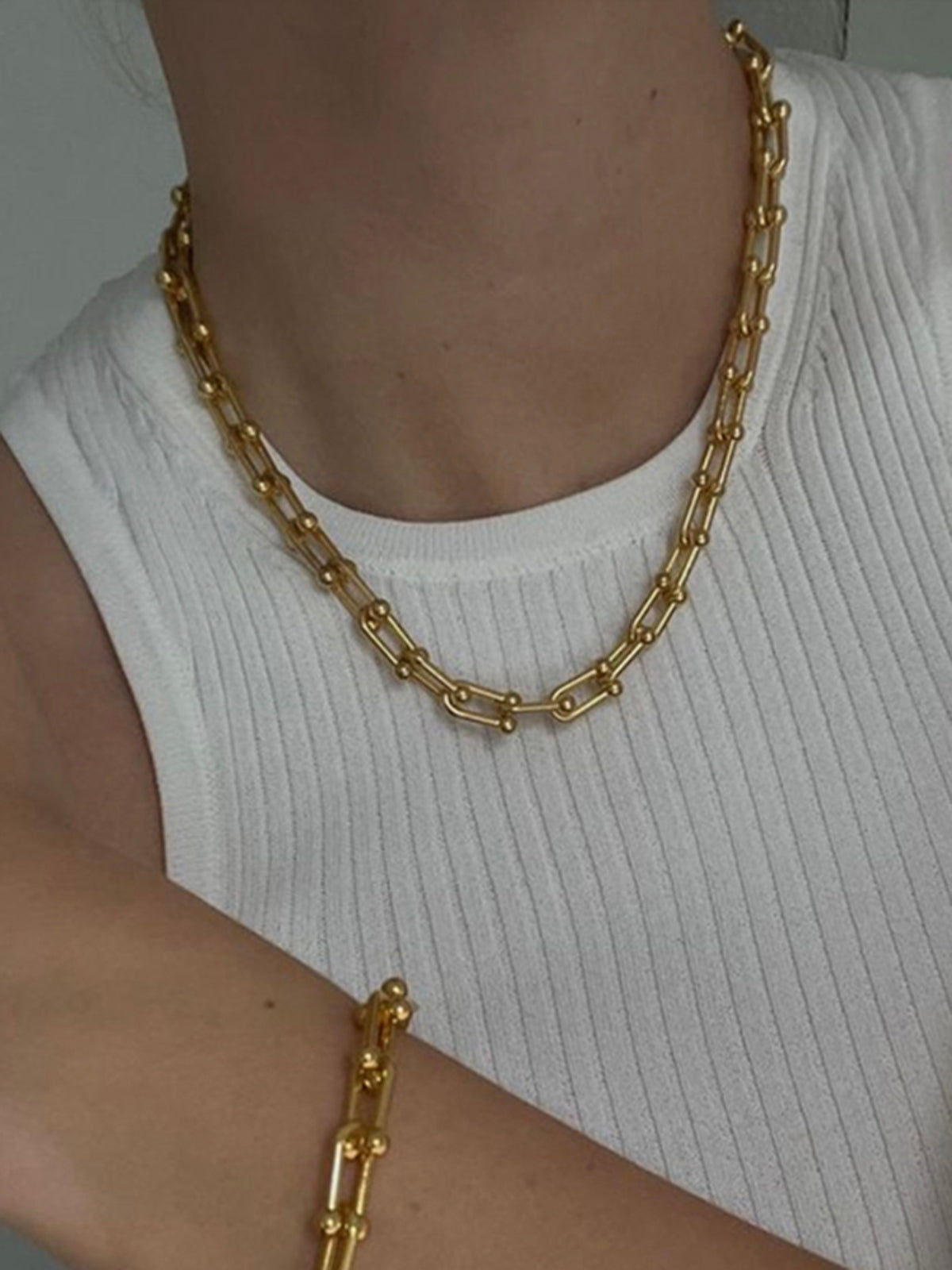 Titanyum Çelik Choker Kolye Altın Rengi Ayarlanabilir